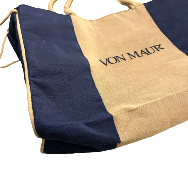 Von Maur Canvas Tote Bag Blue & Tan Shopper Beach Travel Carryall