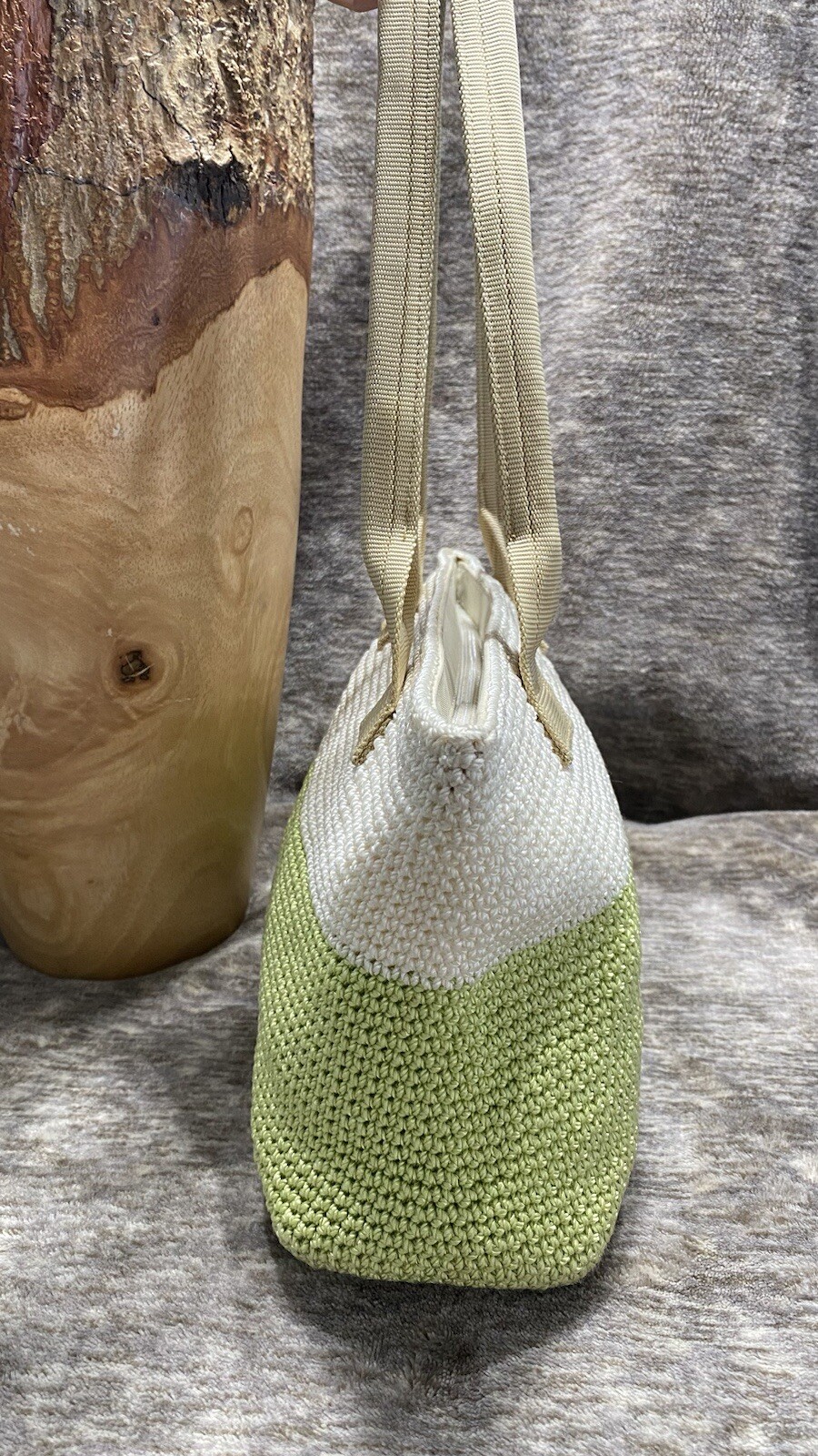 The Sak Crochet Two Tone Lime Green and Ivory Shoulder Bag