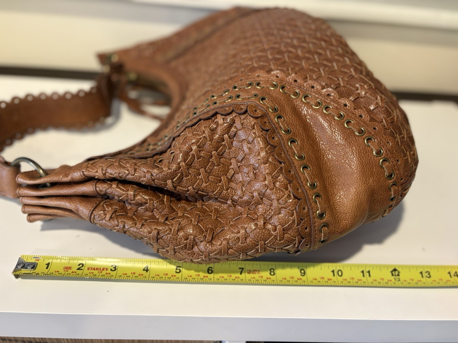 Isabella Fiore Brown Leather Gold Studs Large Hobo Shoulder Bag w/BIG Tassels