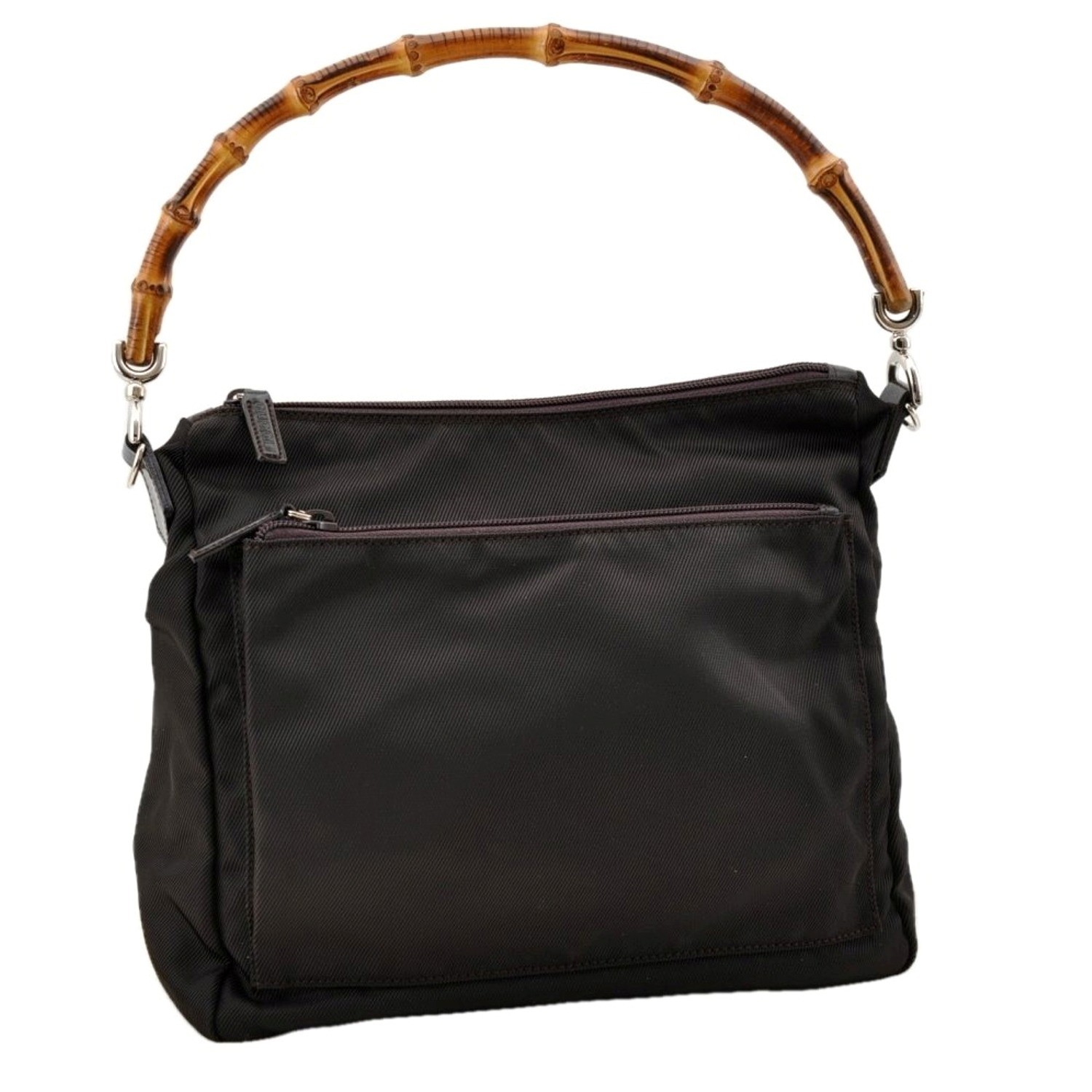 Authentic GUCCI Bamboo 2Way Hand Shoulder Bag Purse Nylon Leather Brown AC032