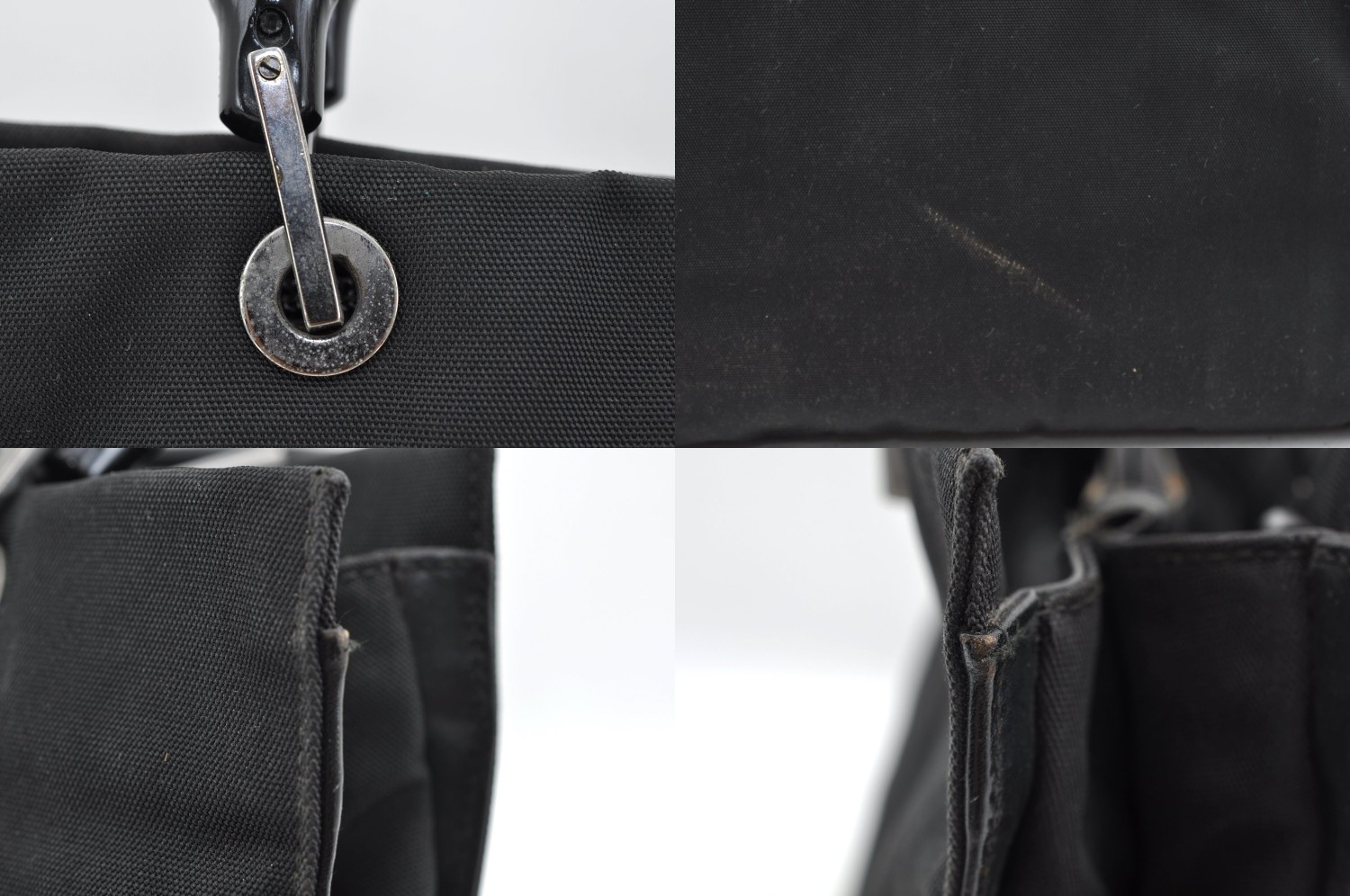 Authentic GUCCI Bamboo Tote Hand Bag Purse Nylon Black AB834
