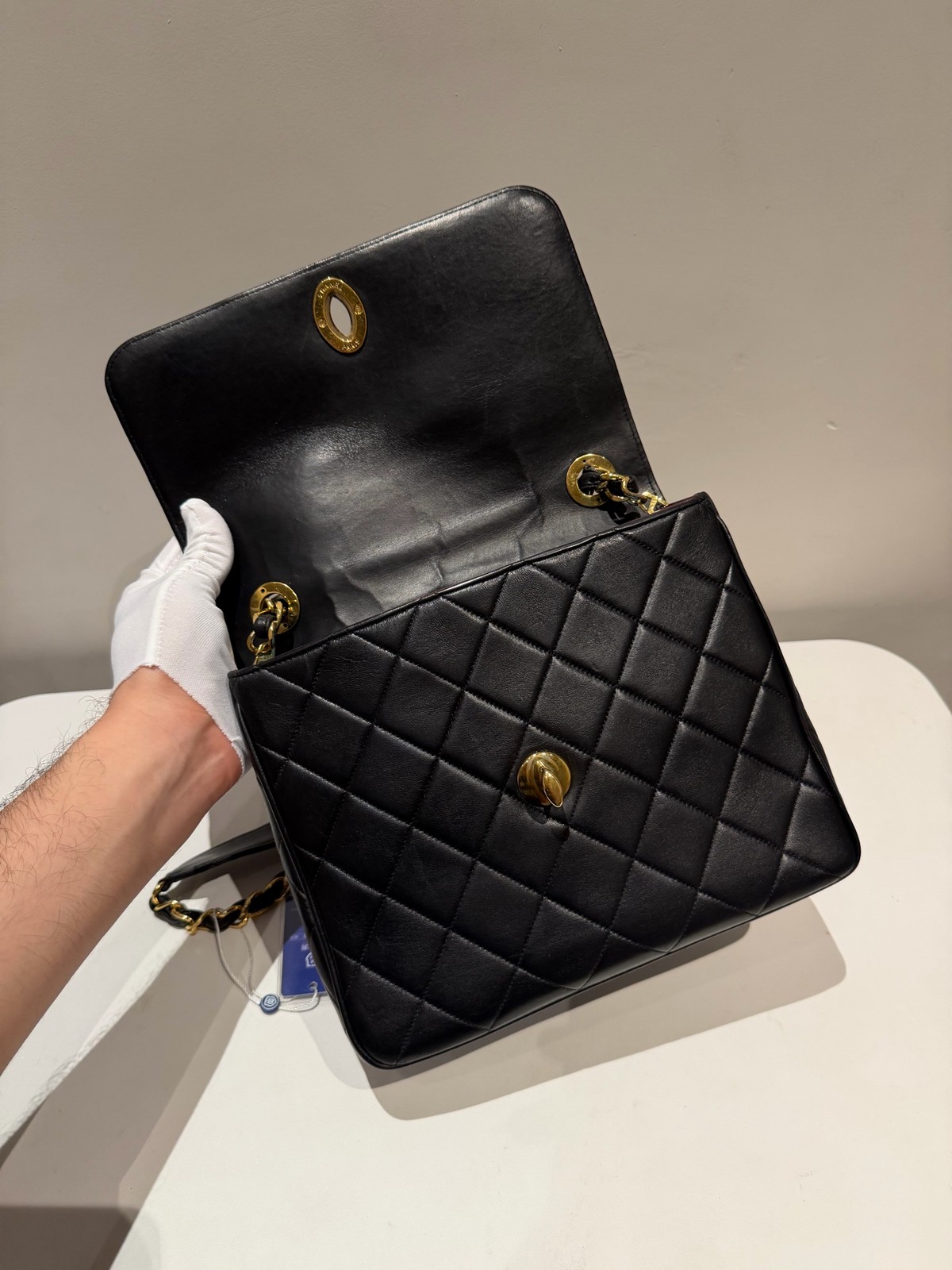 Chanel Vintage Classic Flap Normal Size Black Calfskin Leather Shoulder Crossbod