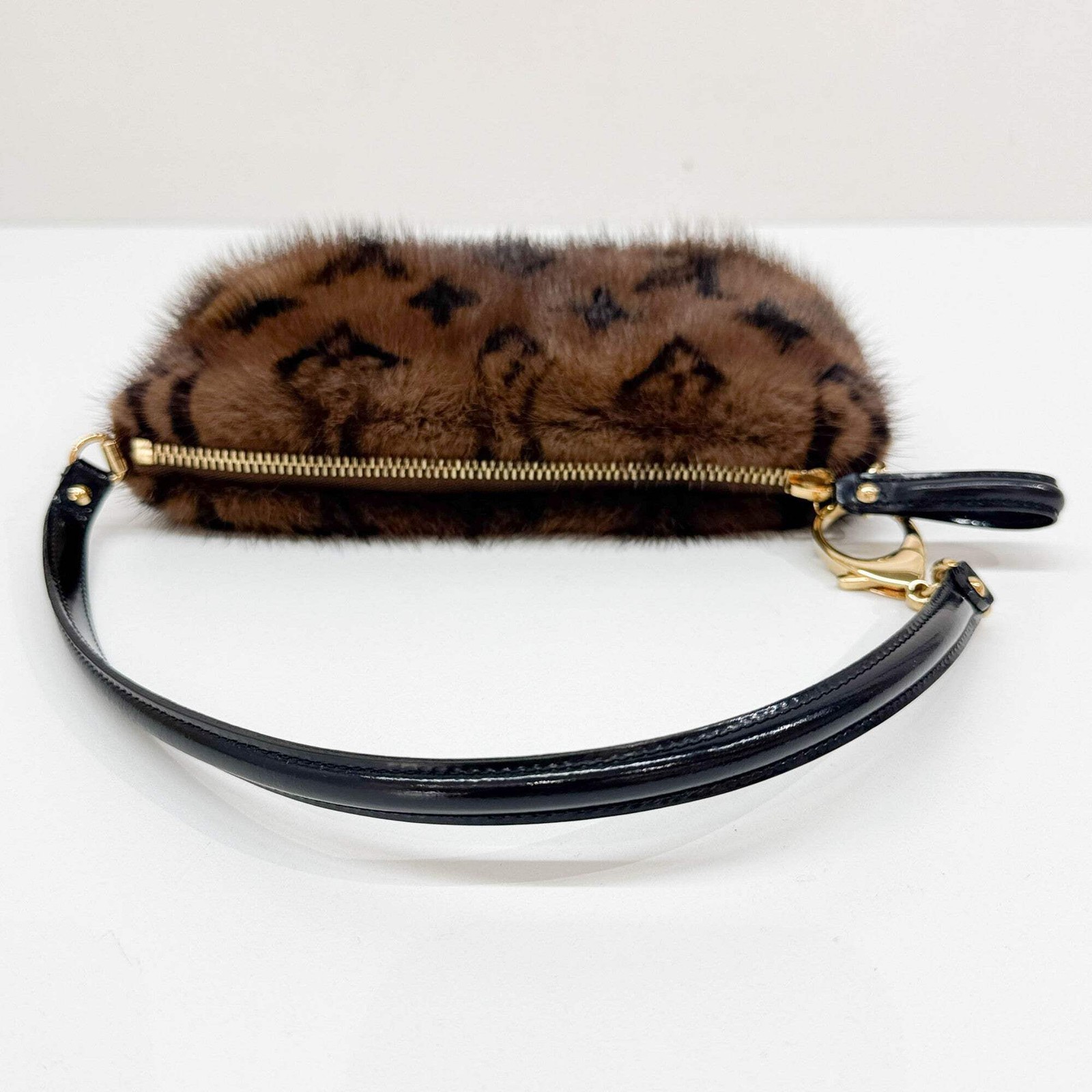 LOUIS VUITTON Brown Monogram Mink Fur Pochette Vision Shoulder Bag