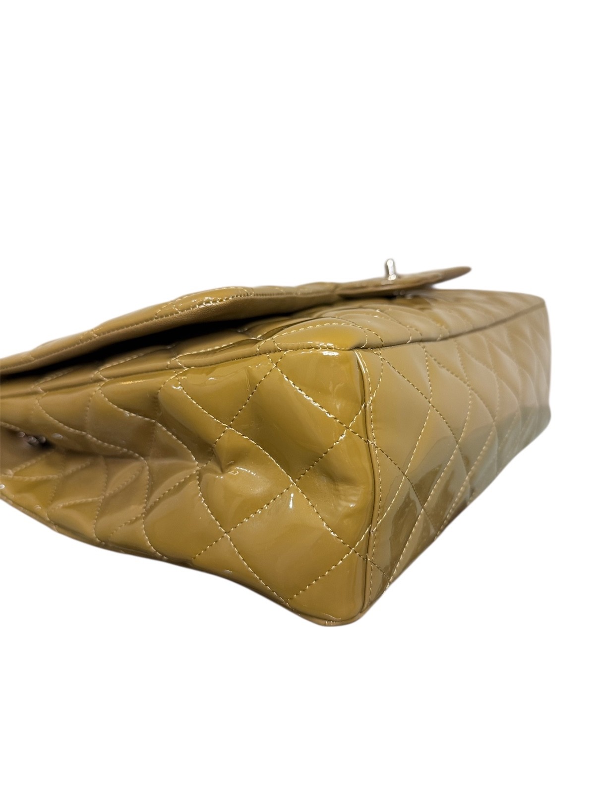 Chanel Classic Maxi Single Flap Patent Dark Beige Khaki 14-Series NEVER CARRIED