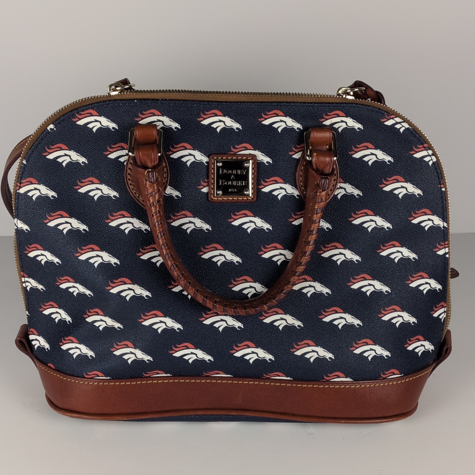 Dooney & Bourke Denver Broncos Logo Satchel, Crossbody Strap Marked Interior