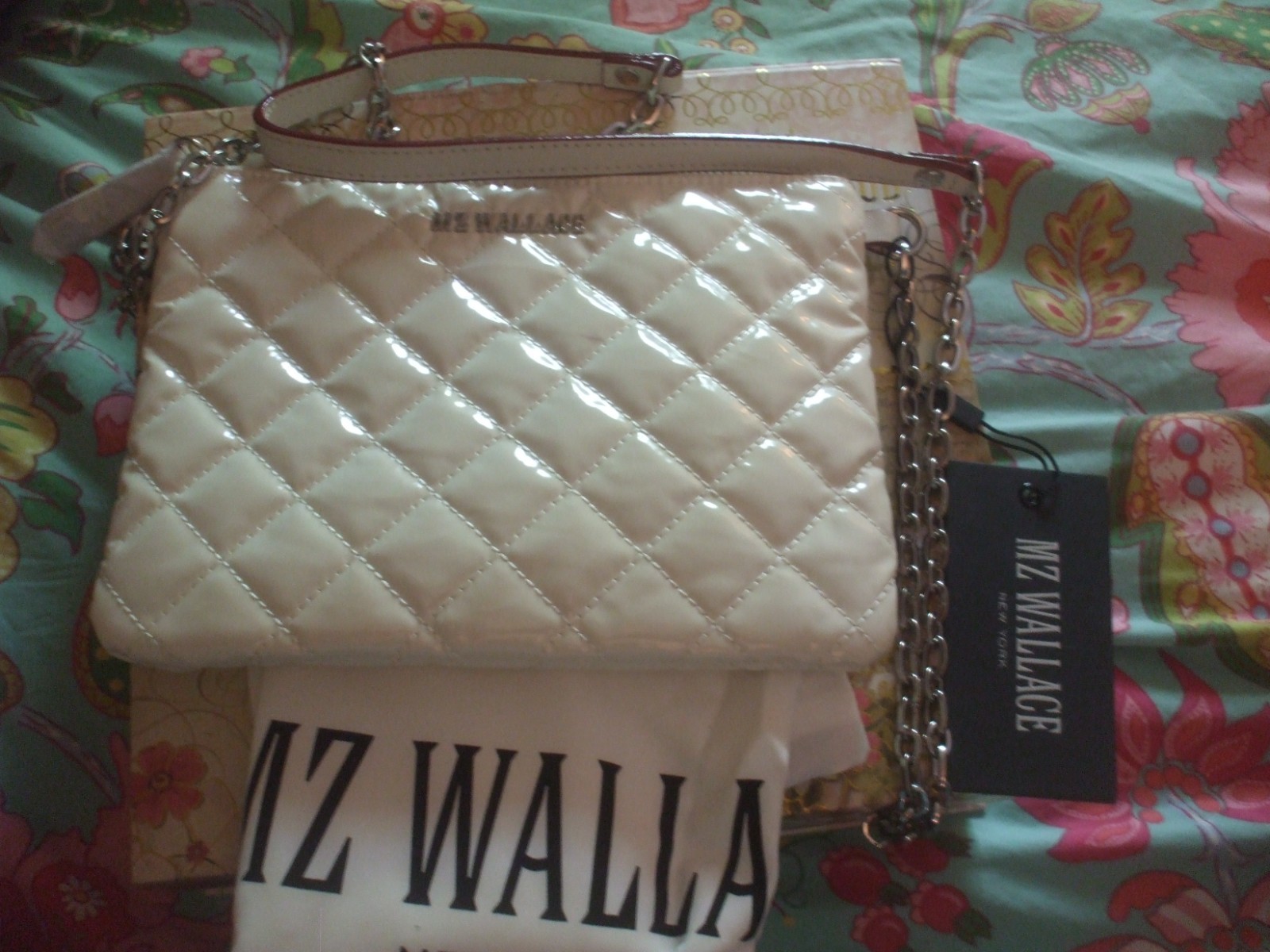 MZ Wallace snow lacquer quilted patent leather crossbody shoulder bag w dust bag