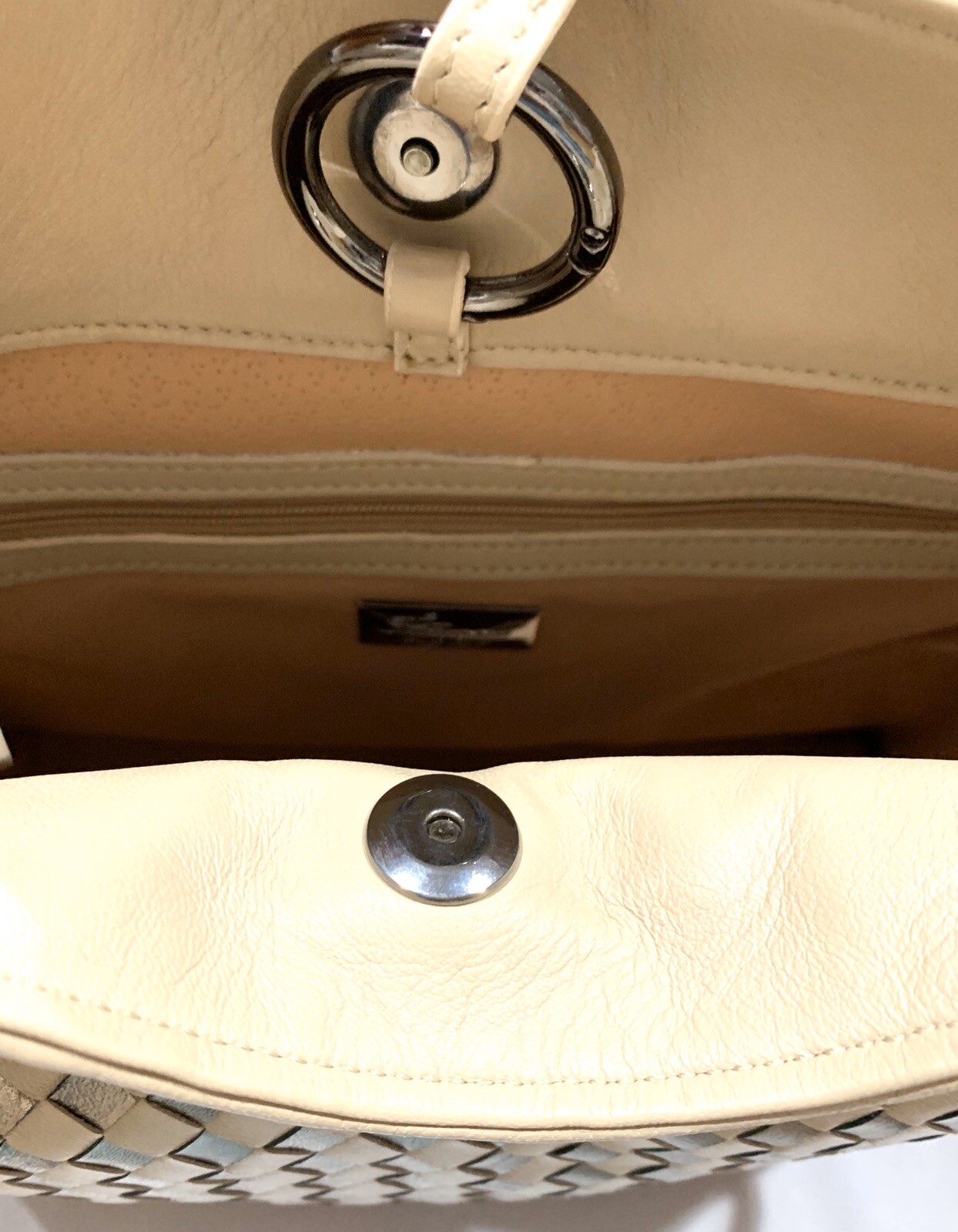5562-WOVEN LAMBSKIN LEATHER HANDBAG-Tan/Bronze
