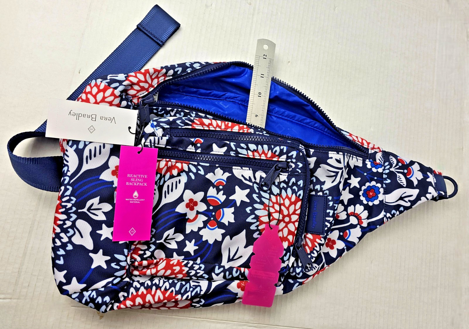 Vera Bradley ReActive Sling Backpack in Red, White & Blossoms