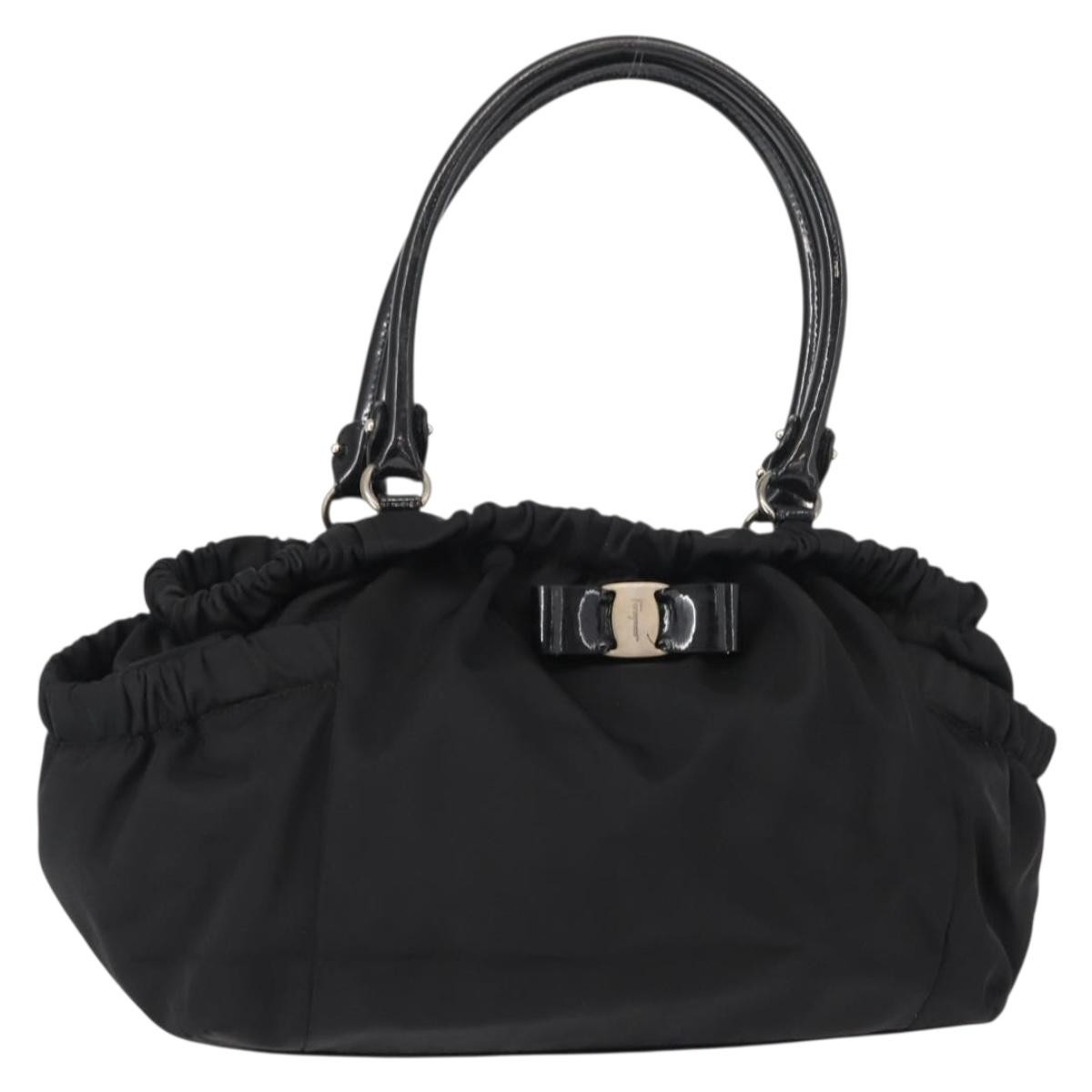 Salvatore Ferragamo Vala Tote Bag Nylon Enamel Black Silver Auth BA7337