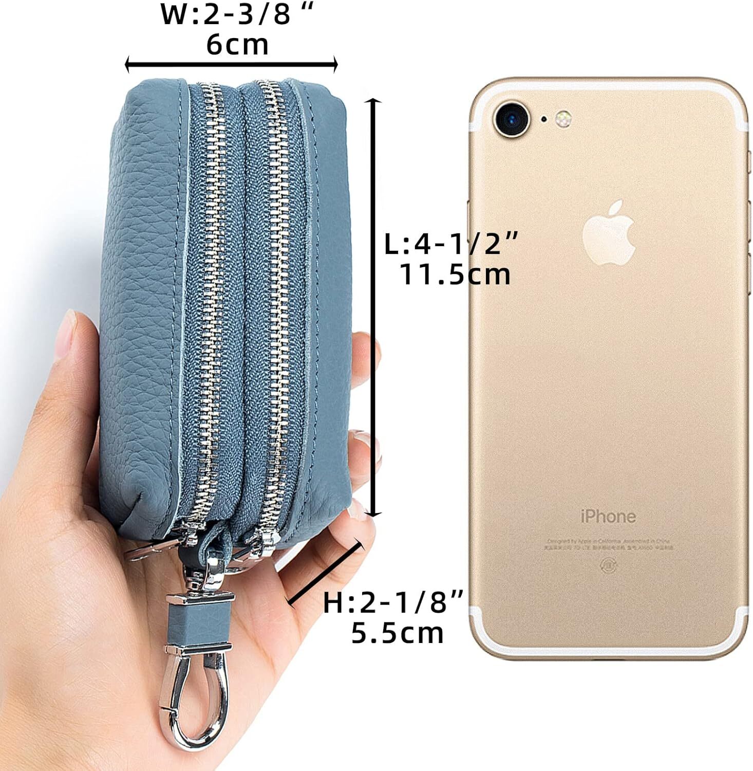 Genuine Leather Car Key Case Wallet Unisex Double Zipper Keychain Coin Purse Bag