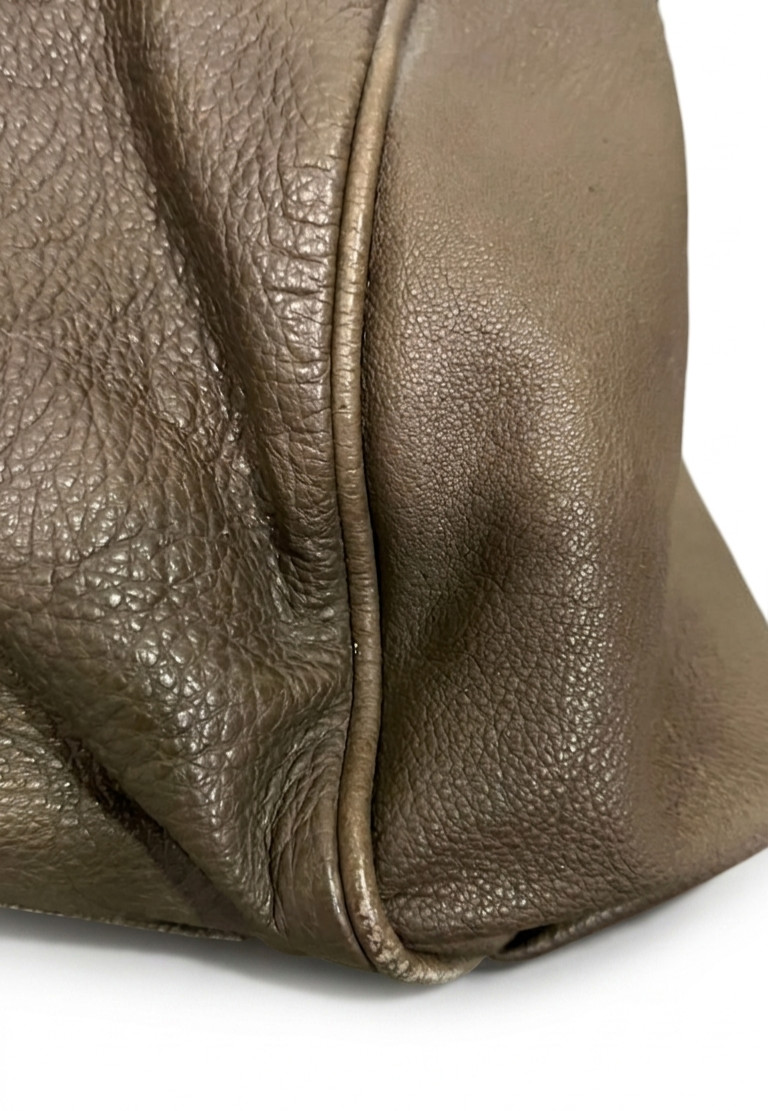 Liebeskind Berlin Taupe Olive Pebbled Leather Satchel Whipstitch Crossbody Bag