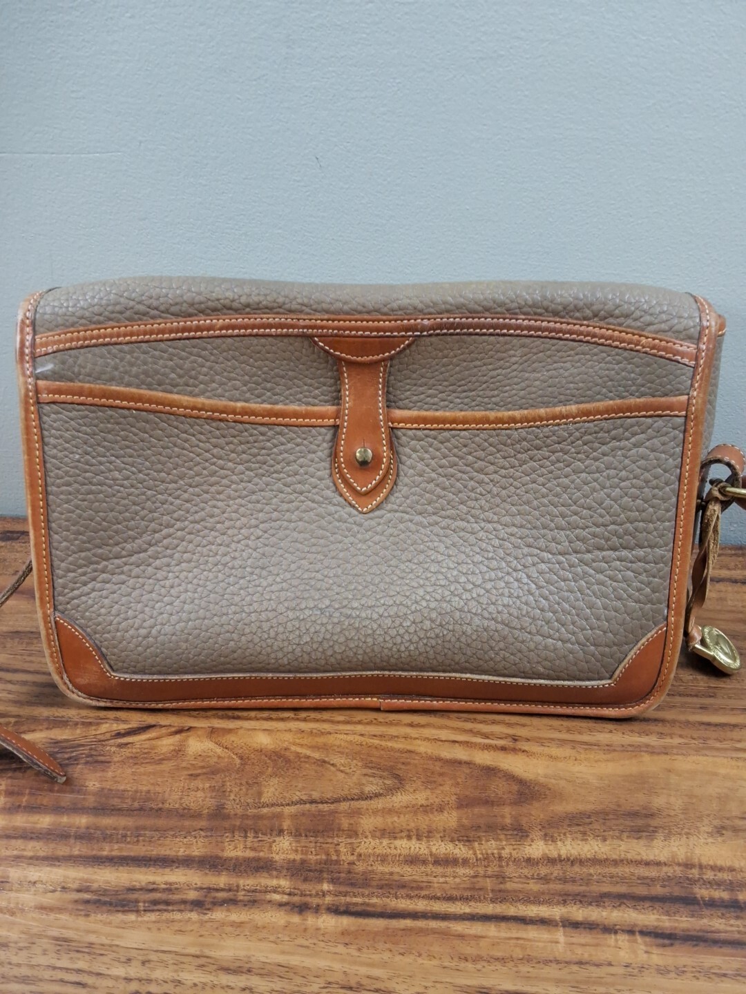 Dooney & Bourke Green Brown Purse Handbag Tote All Weather Leather USA See Photo