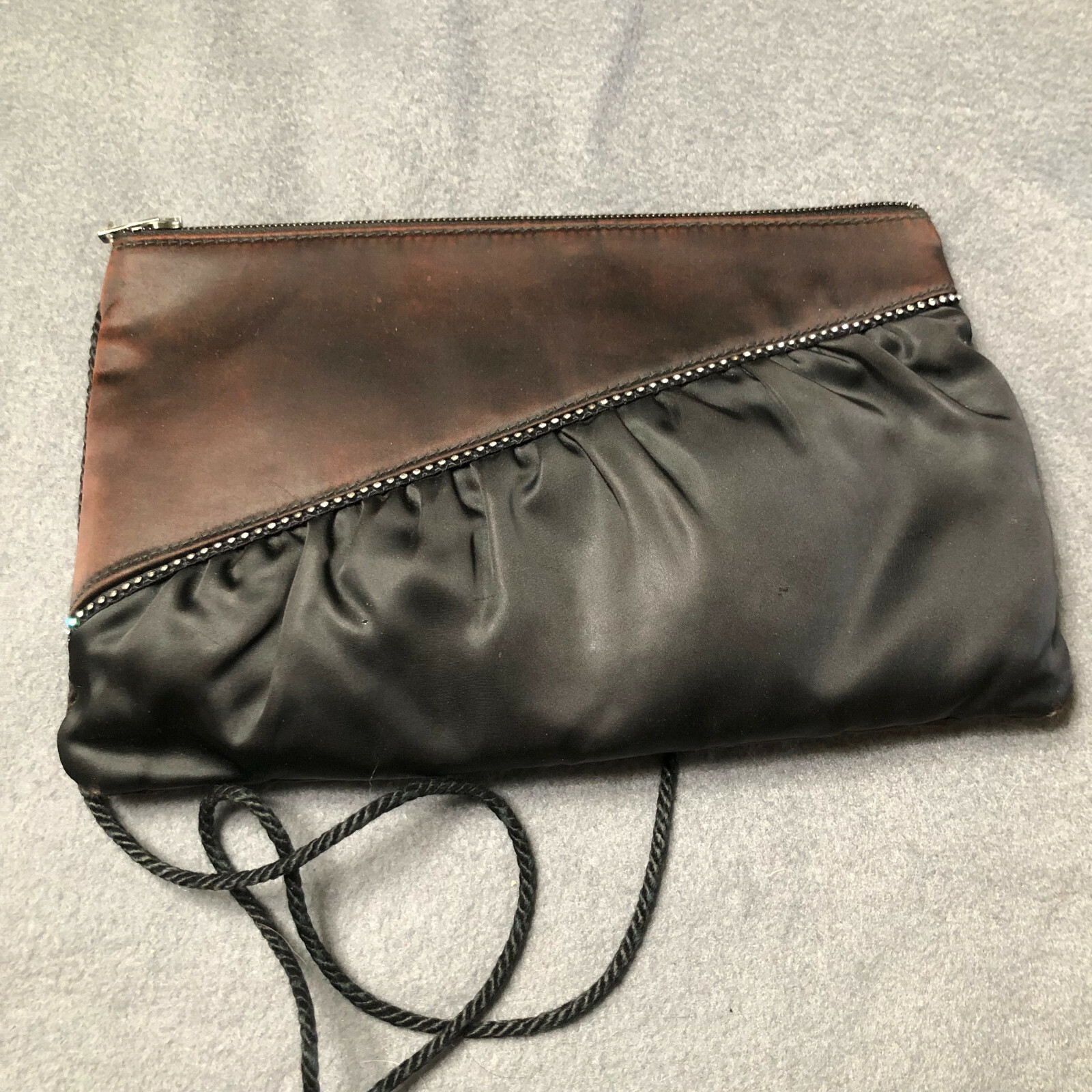 The Parisian Evening Bag purse, black brown rhinestones, Cord Strap vintage 80s