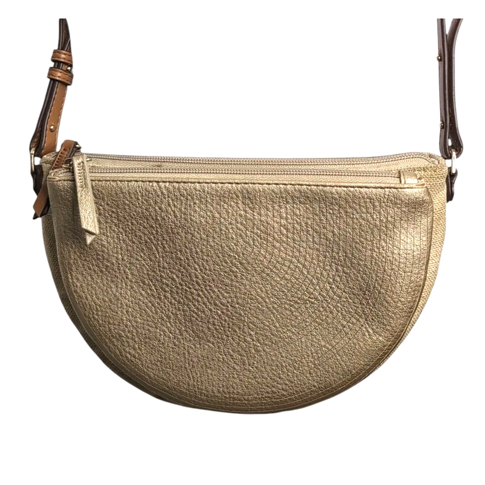 Stella & Dot Sidekick Convertible Crossbody / Belt Bag Gold Faux Leather/Fabric
