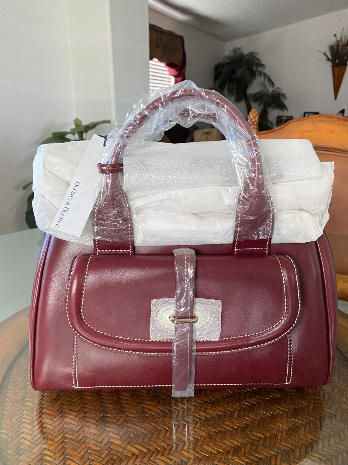 Dooney & Bourke Toscana ~Bordeaux~ L Florentine Leather Front Pocket Satchel Bag