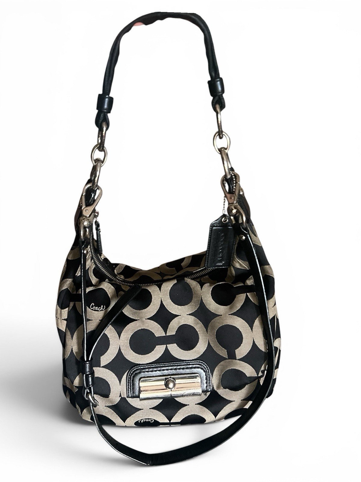 Coach Kristin Op Art Jacquard Canvas Hobo Shoulder Bag F16811 Beige Black
