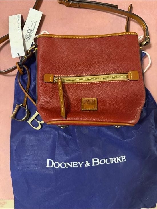 Dooney & Bourke Brick Red Pebble Leather Crossbody with Tan Trim