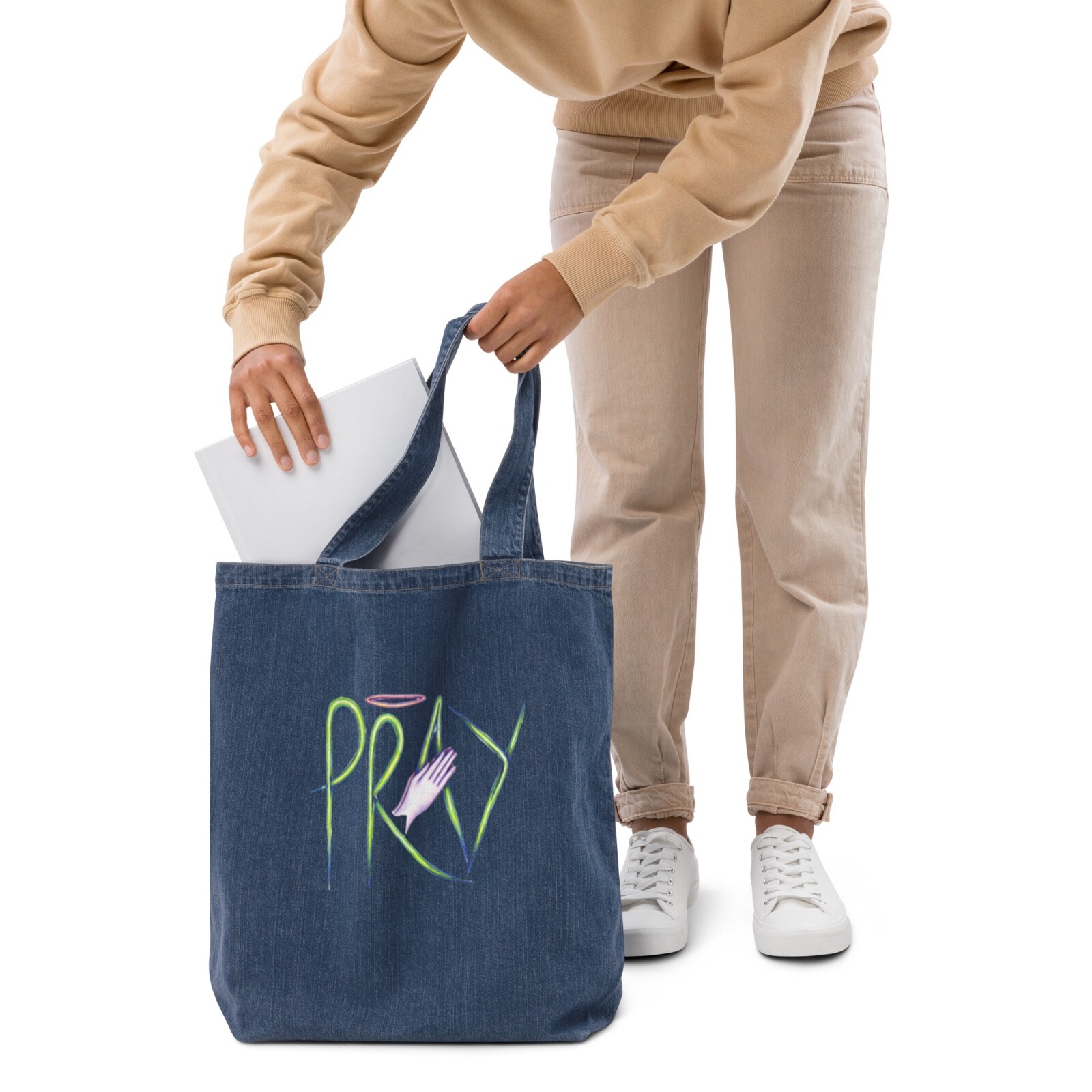 Pray Christian 100% Organic Cotton Denim Tote Bag 19.6″ × 18.1″ ( 50 cm × 46 cm)