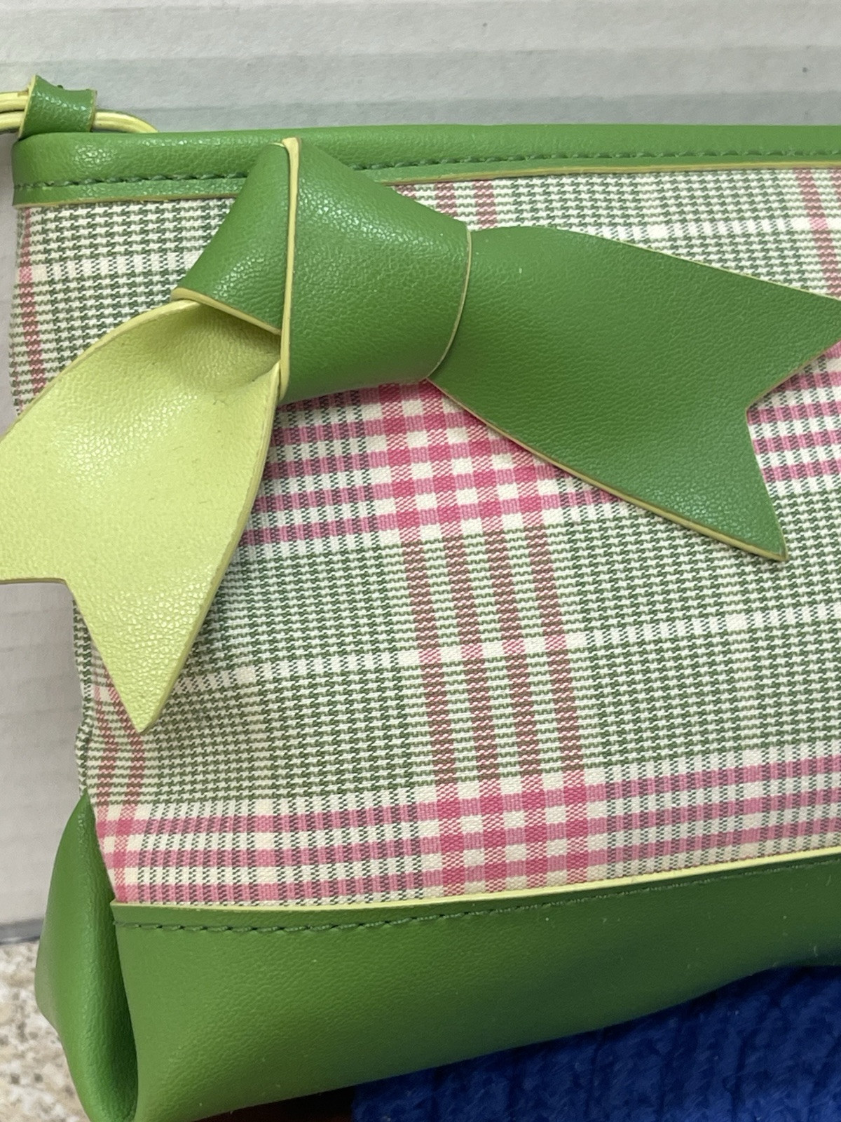 LOFT Kelly Green & Pink Plaid Clutch Bag Wristlet Classic Preppy Spring Summer