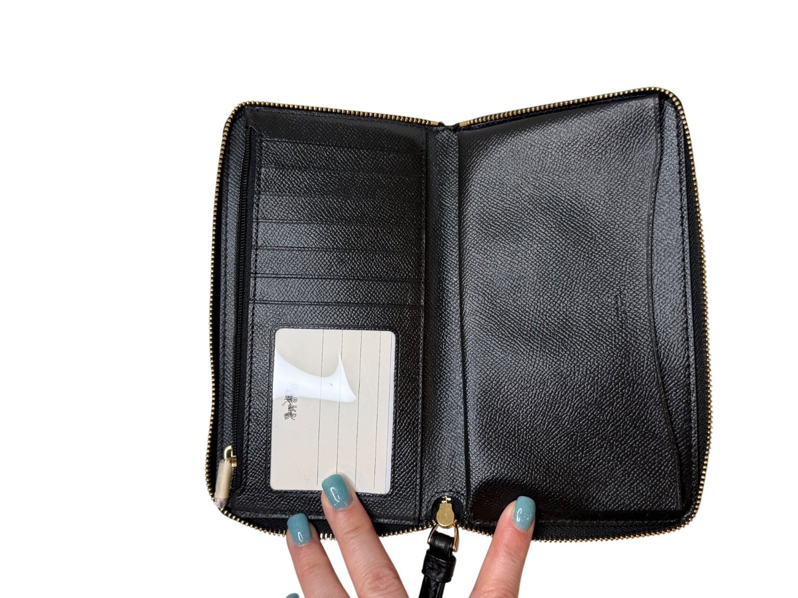 Coach F75908 Horse and Carriage Embossed Black Pebble Leather Wristlet Clutch Ph