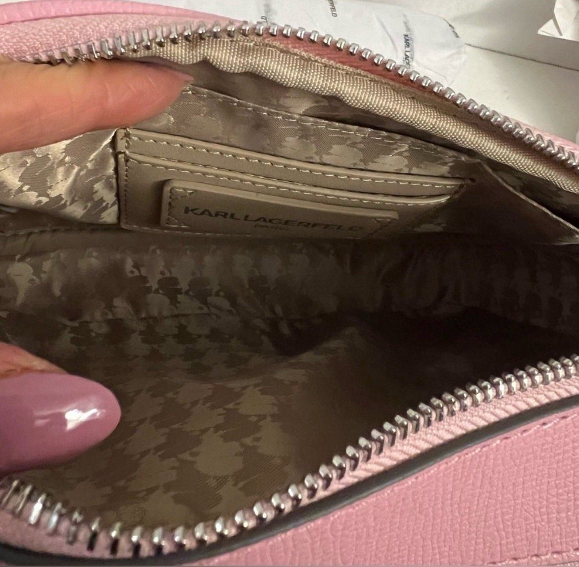 KARL LAGERFELD PARIS Crossbody Blush Bag With Paris Pendant Chain In Front