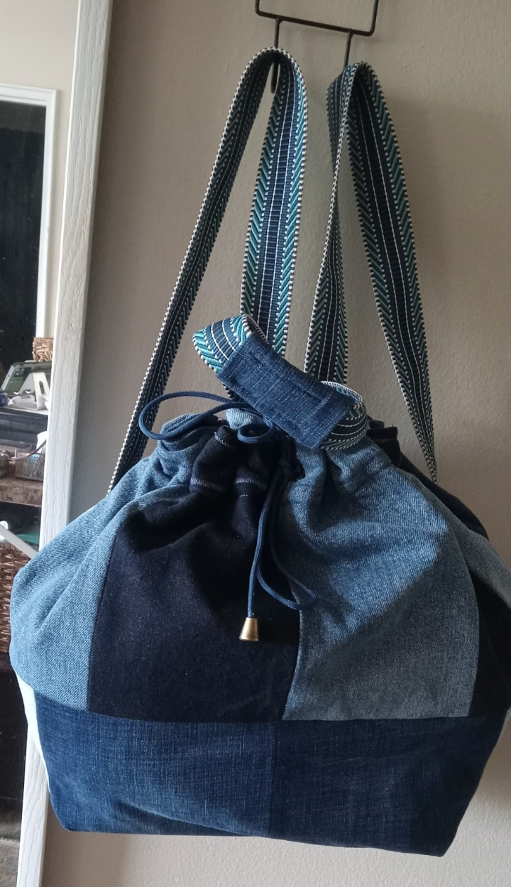 Backpack Denim Blue 18 x 14, lined with 3 pockets-machine wash/dry-hand made