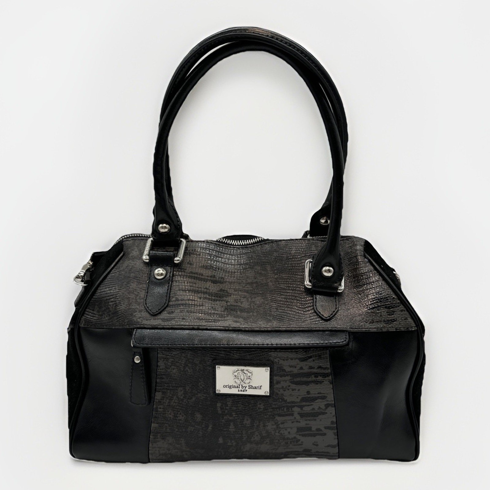 Original By Sharif 1827 Leather Purse Handbag Black 13x9x5.5 Faux Snakeskin{H}