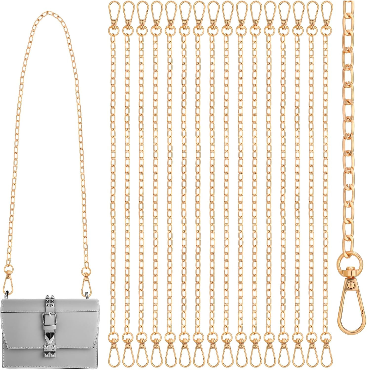 16 Pcs Gold Purse Chain Metal Shoulder Cross Body Bag Strap Replacement with Buc
