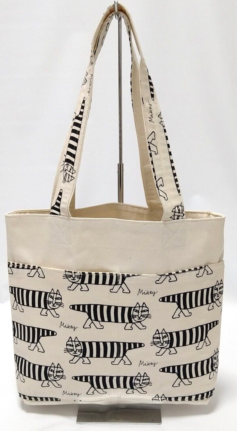 Tote Bag White Lisa Larson Mikey Pattern New 13.2×10.4×2.8in 1 inner pocket