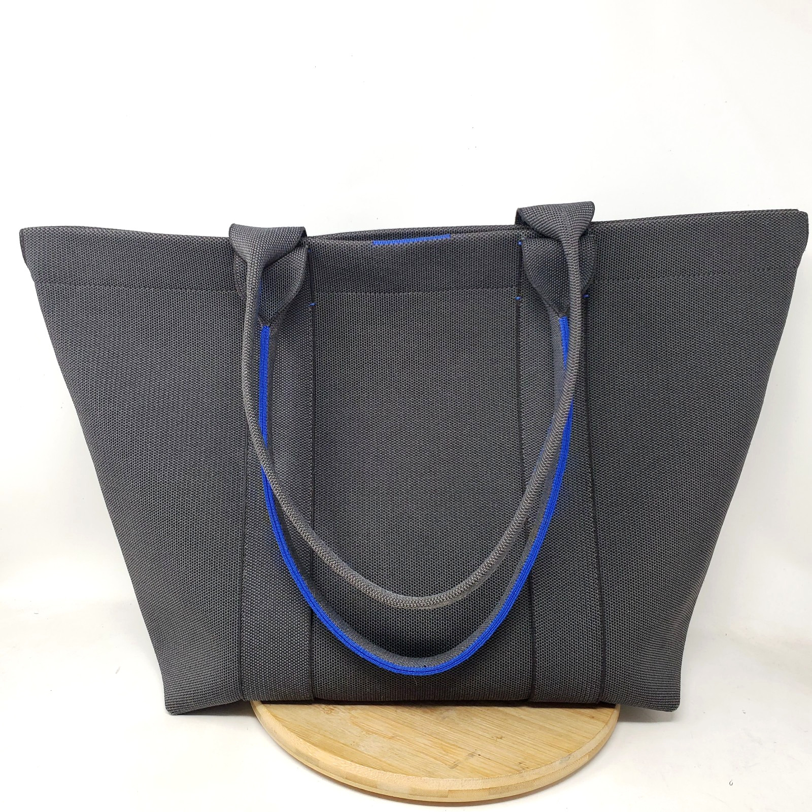 Rothy’s The Essential Tote Dark Grey Blue Trim Large Beach Work Office Bag