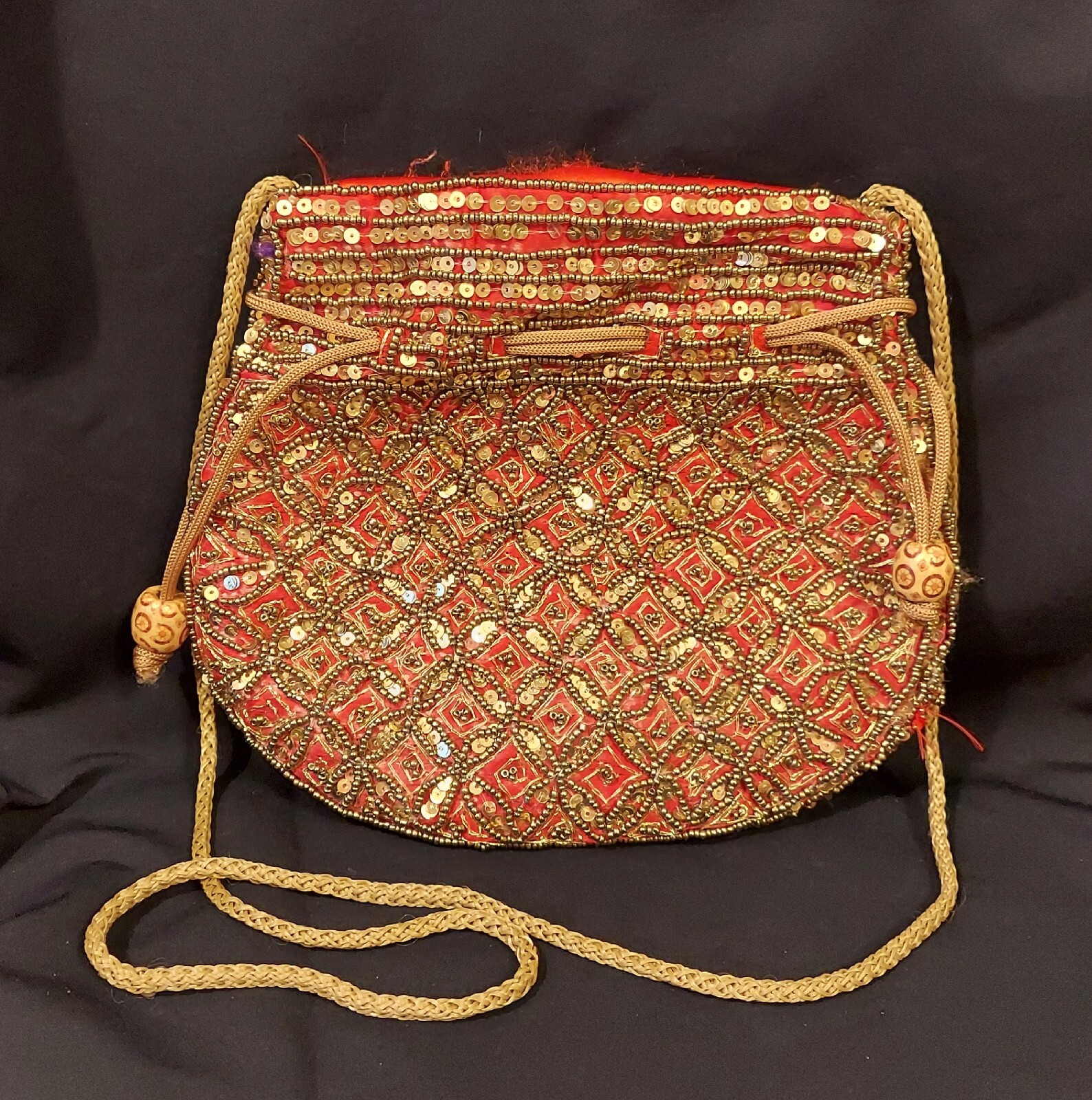 Boho Beaded Red and Gold Evening Handbag Purse