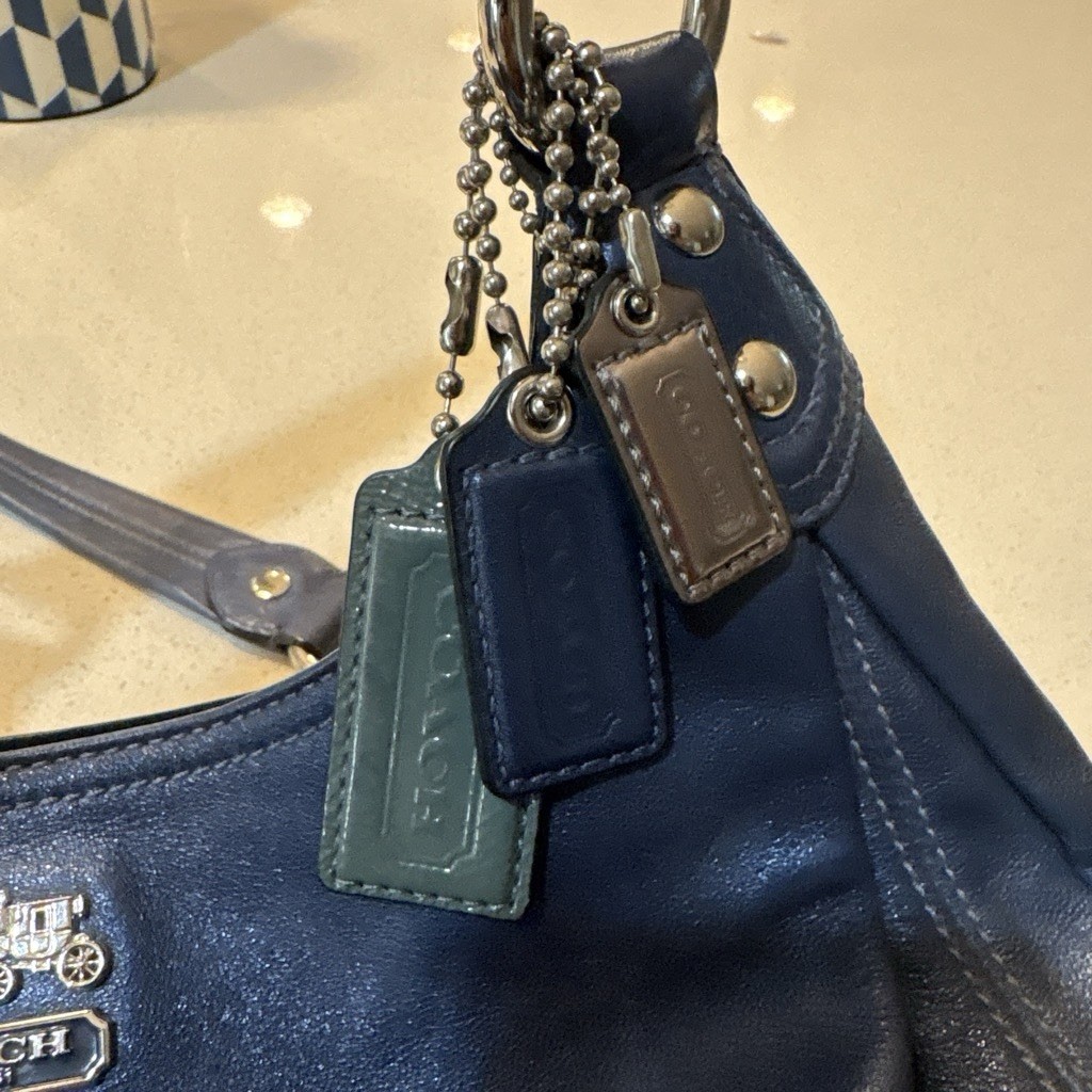 Coach Madison Maggie Metallic Navy Leather Bag