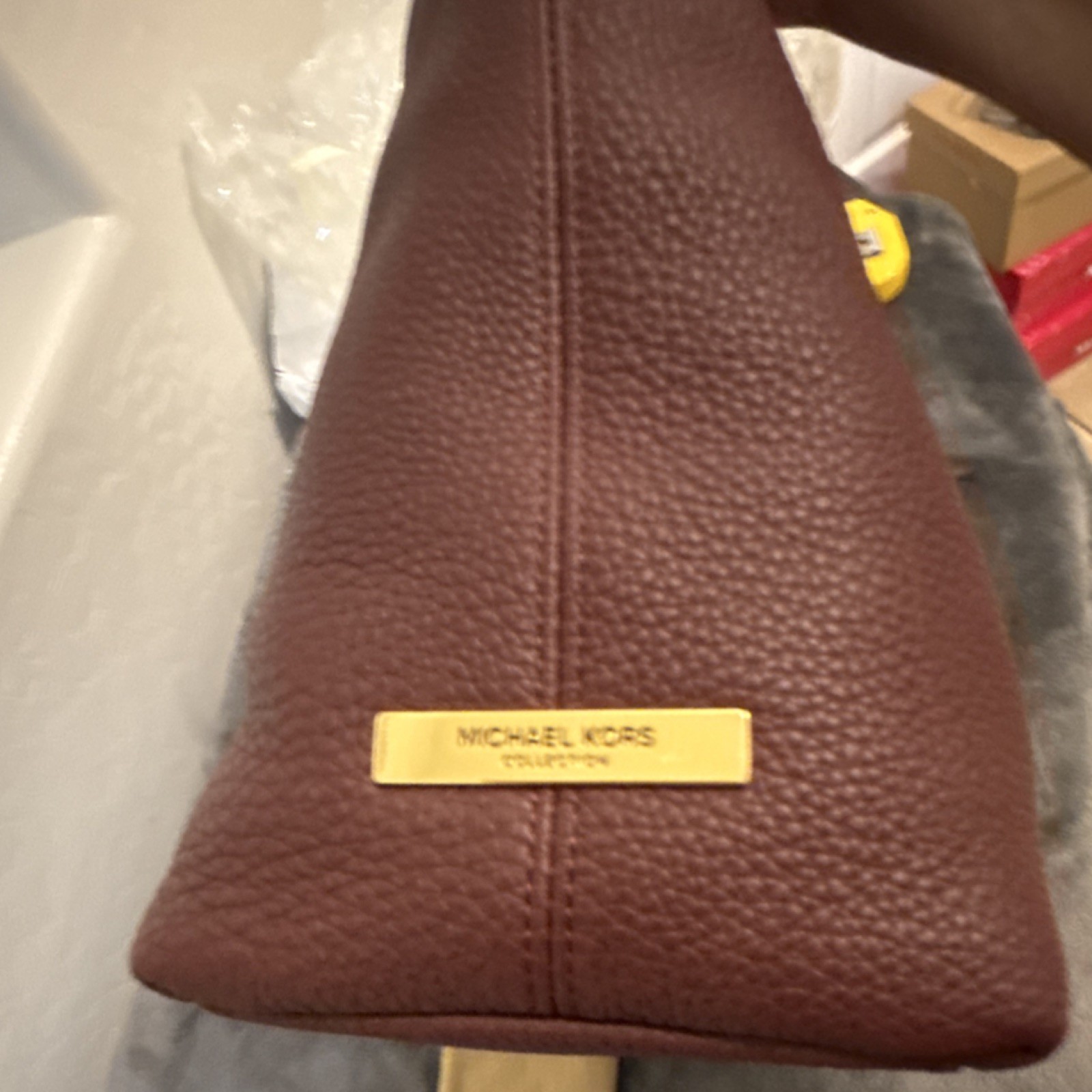 Michael Kors Collection Skorpios Burgundy Shoulder Bag Braided Handle Gold Hrdwr