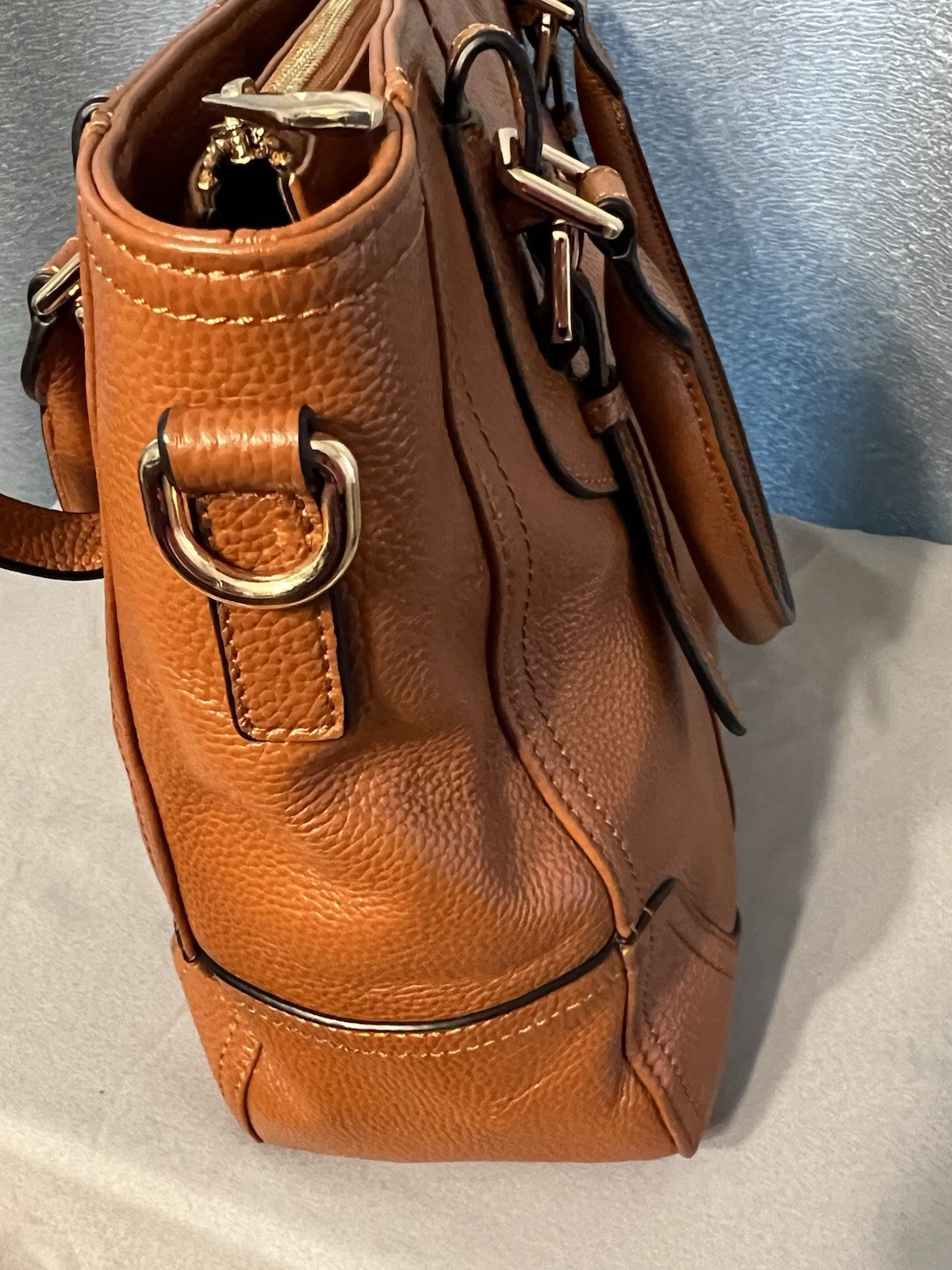 KATTEE Brown Pebbled Leather Handbag Purse Shoulder Bag Satchel 16” x 11” x 5”