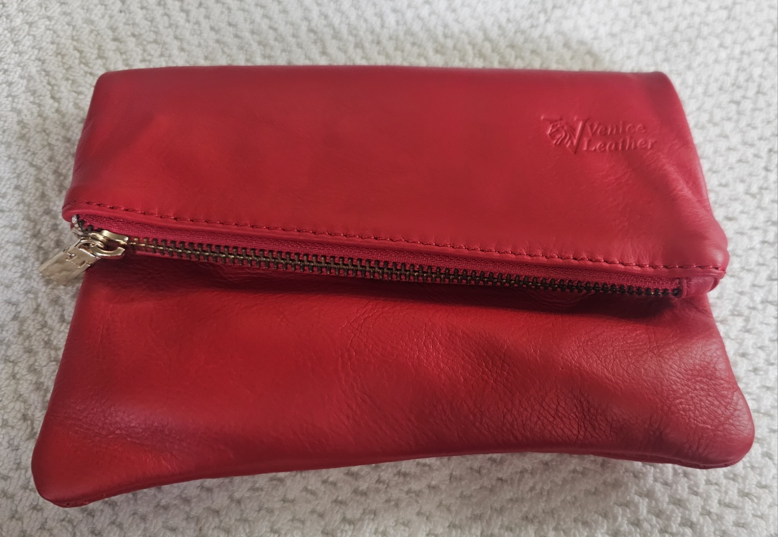 Small Red Venice Leather Clutch Made In Italy 8 1/2 in. X 6 1/4 in. Nice!!