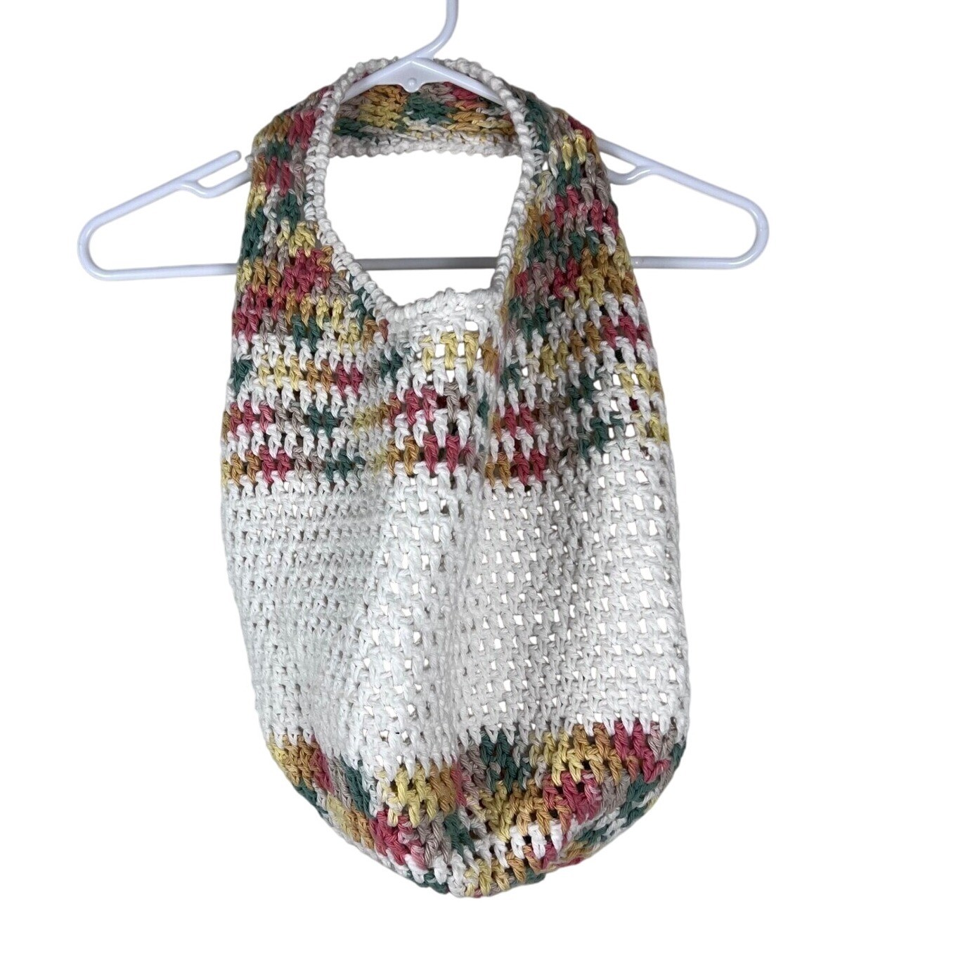 Crochet Tote Bag Colorful Striped Shoulder Bag Handmade Knit Boho Chic