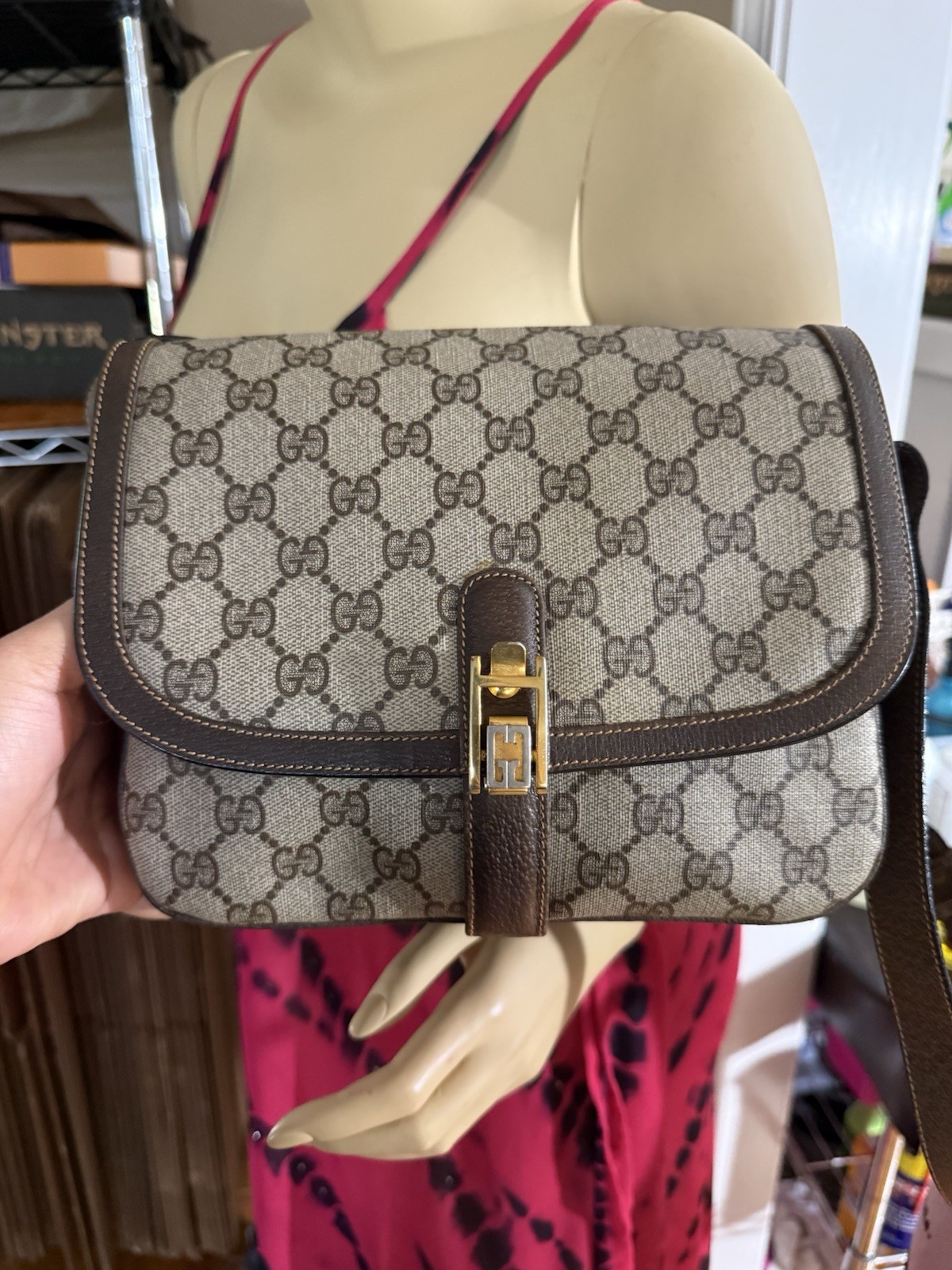Gucci GG Supreme PVC Canvas leather Brown shoulder bag W/ Duster