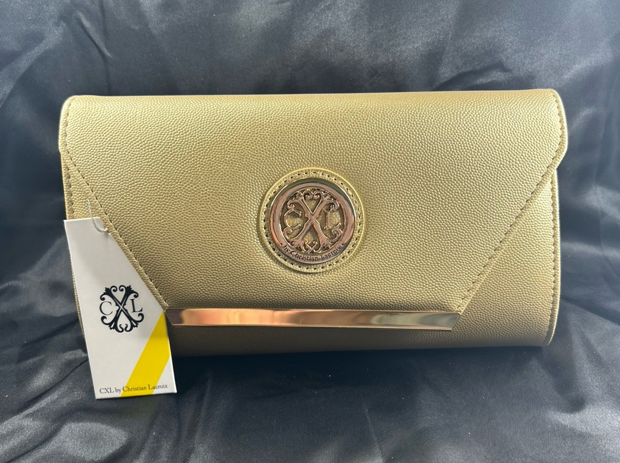 CXL Glam Caviar Clutch Gold Detachable Chain Shoulder Bag New