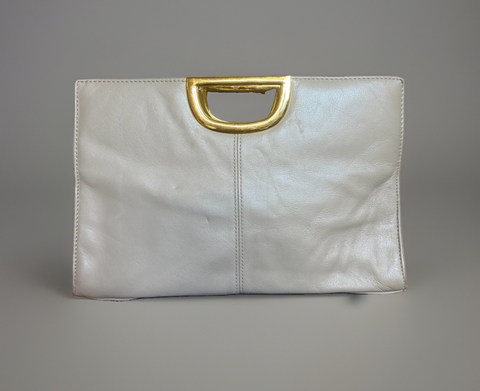 Giani Bernini Stone/Cream Clutch Handbag Gold Tone D Handle 12.5×8”