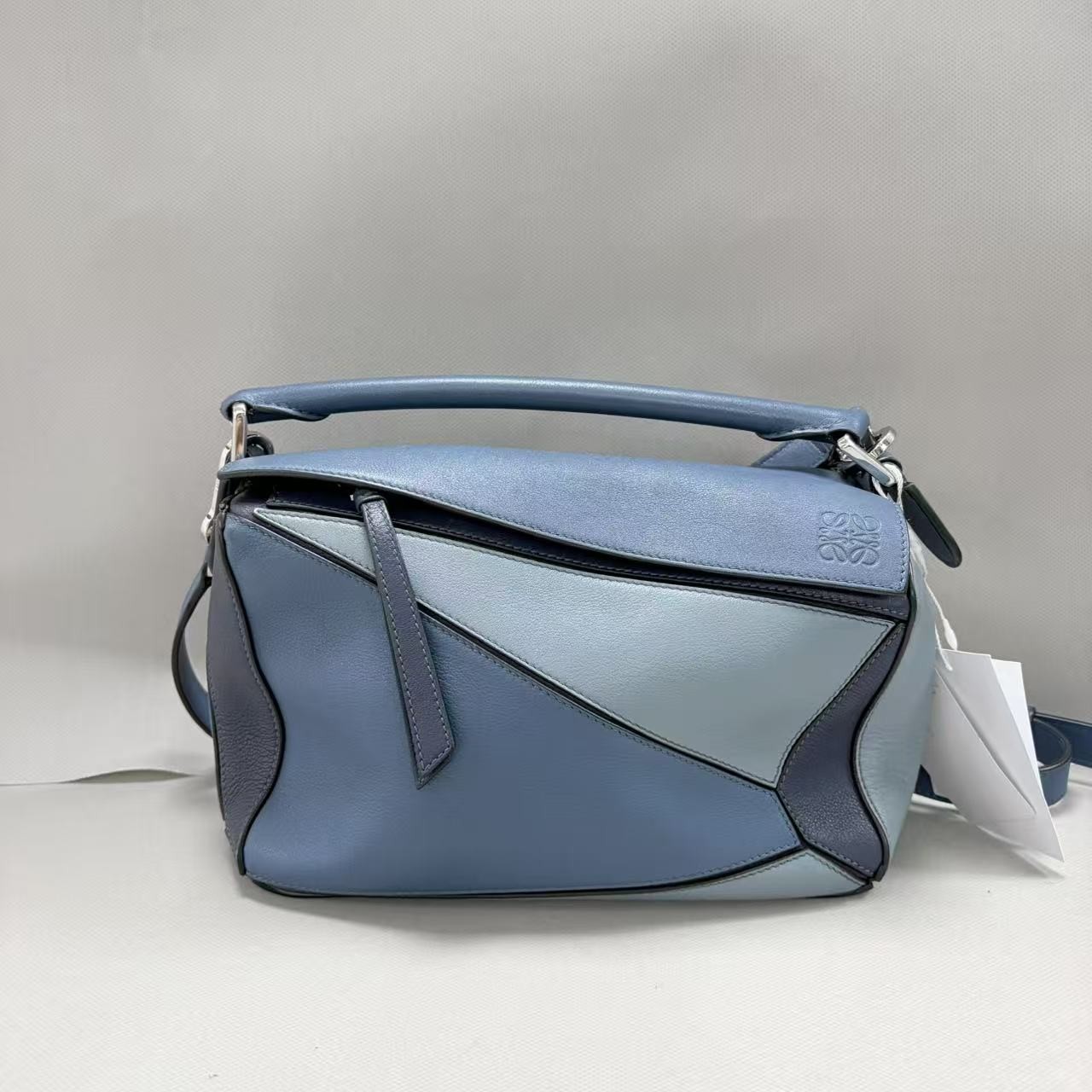Loewe Puzzle small Handbag Crossbody Blue Color‑block Calfskin Leather Silver