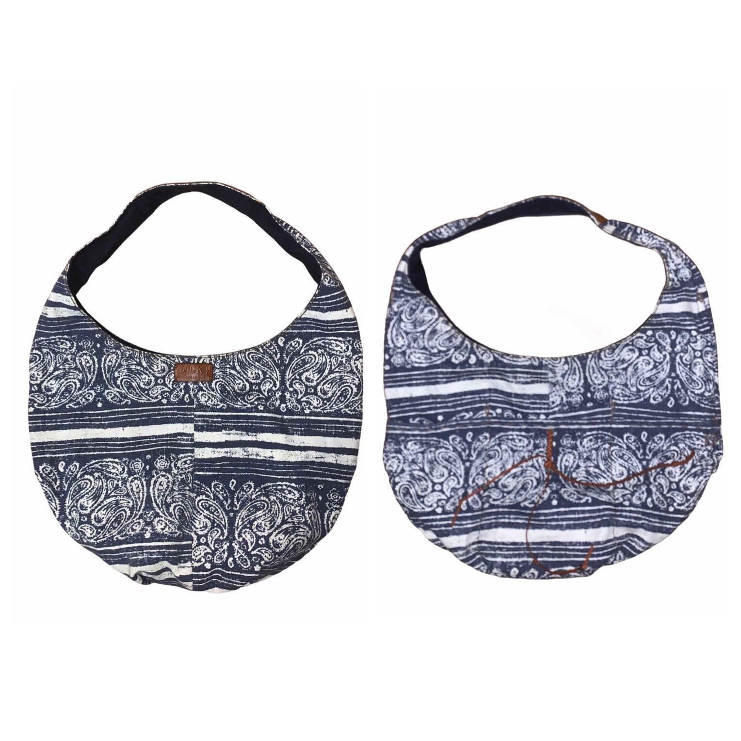 Lucky Brand Purse Cotton Hobo Bag Blue Paisley Cotton Twill Shoulder Large Boho