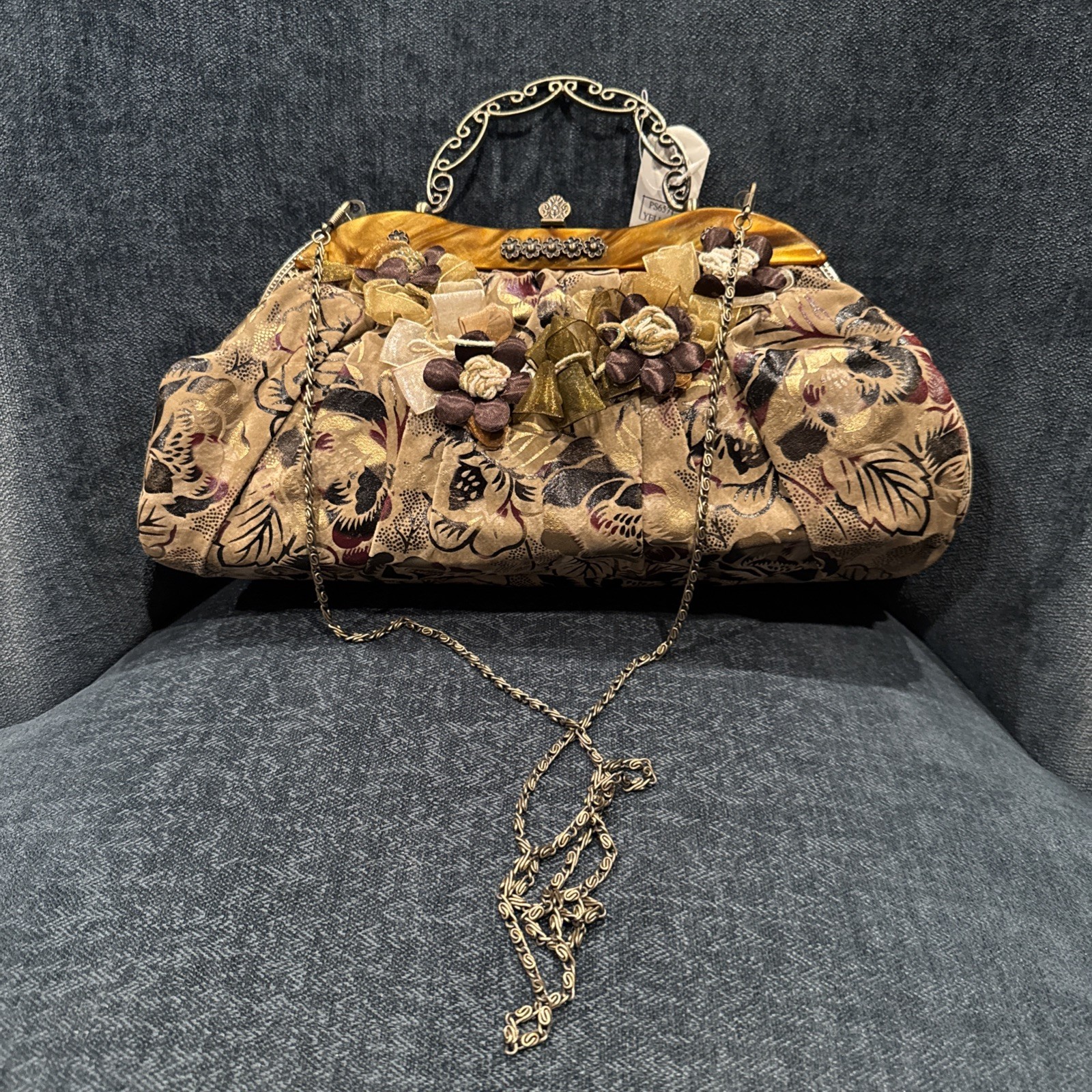 Max Mayer Vintage Floral Brocade Kisslock Evening Purse Handbag NWT 12”