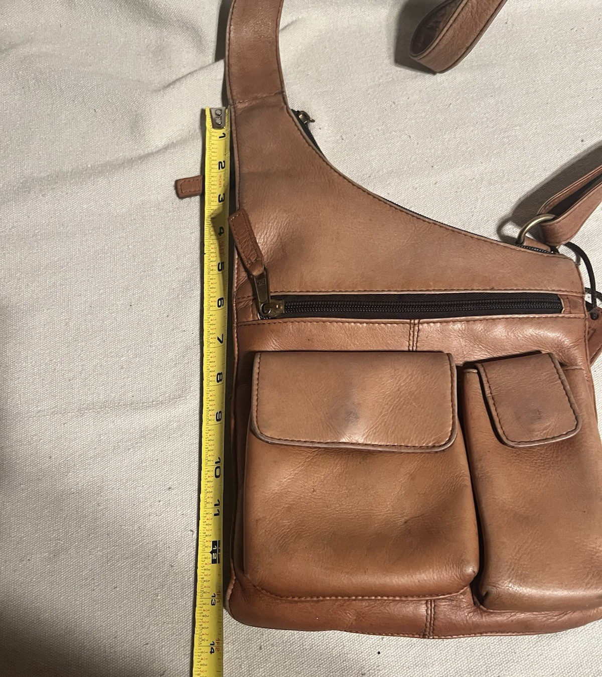 Fossil Latico Caramel Tan Leather Crossbody Bag with Logo Charm