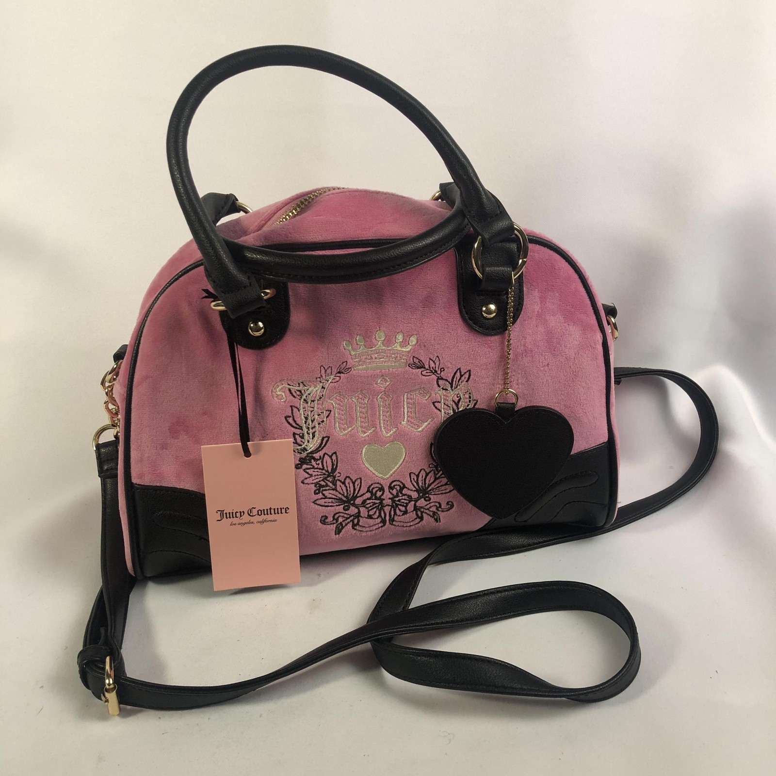 Juicy Couture Satchel Bag Womens Medium Pink Velvet Heritage Bowlers Crossbody