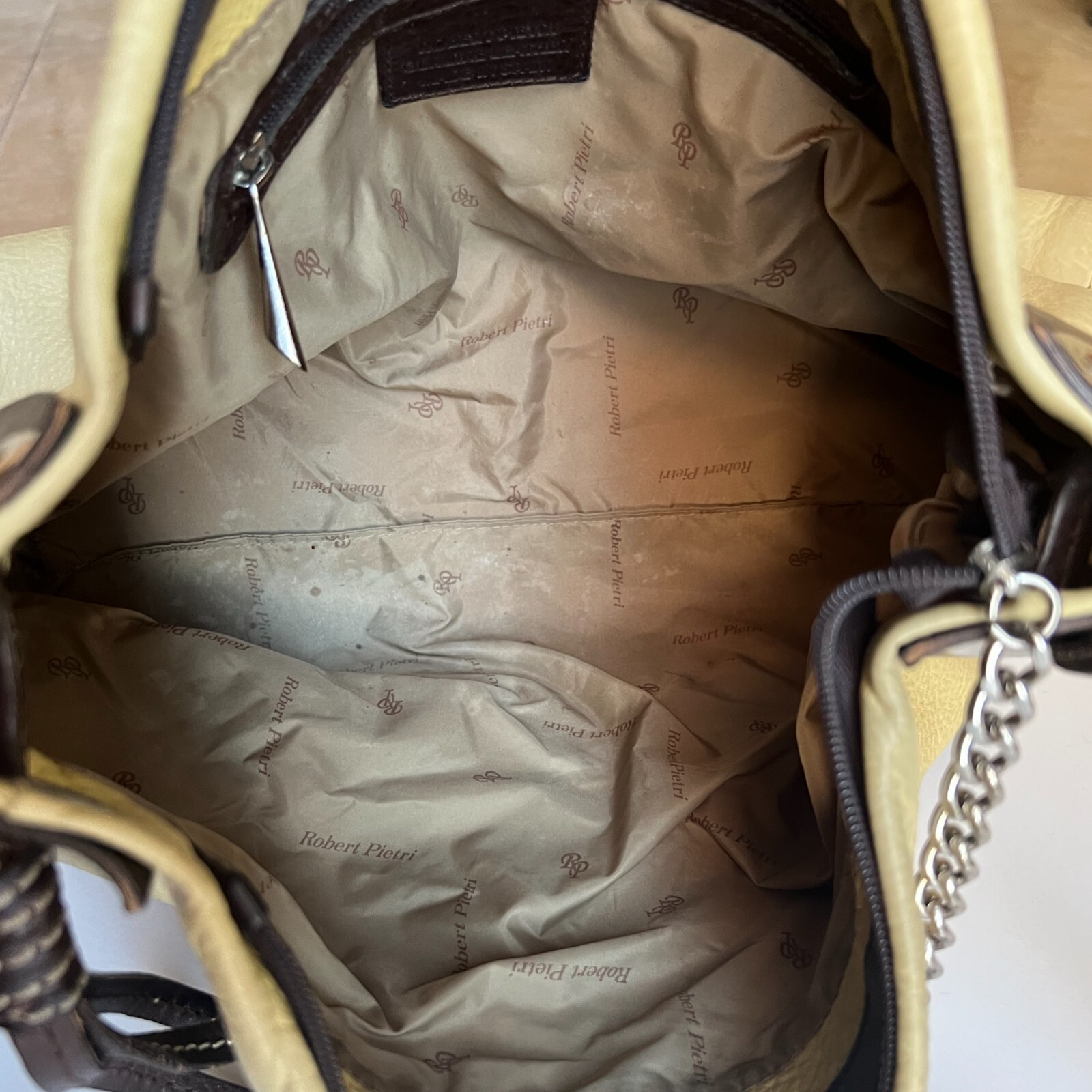 Vintage Robert Pietri Cream Pebbled Leather Hobo Satchel Bag Purse Pocketbook