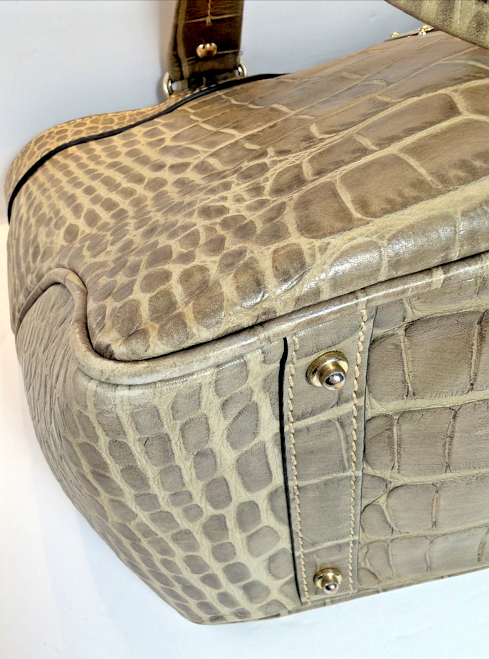 Dooney & Bourke Taupe Gray Beige Crocodile Embossed Nile Small Lexington Tote