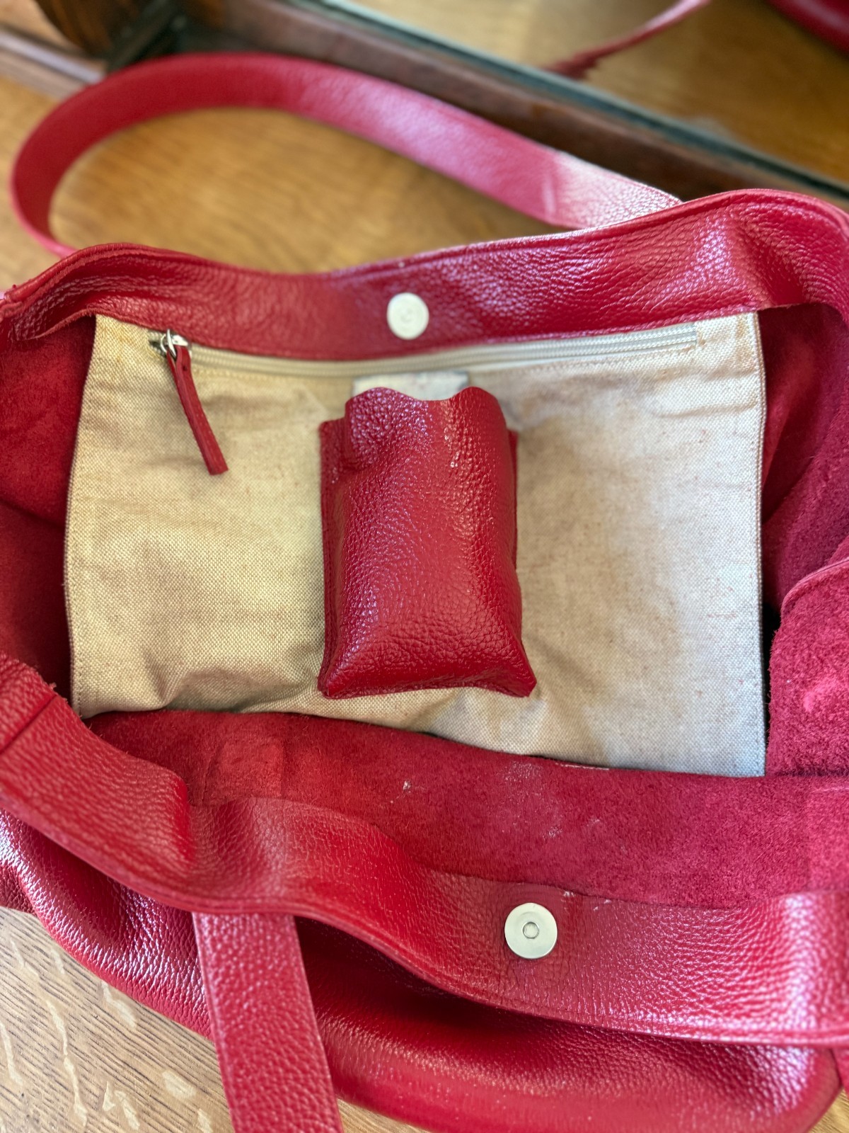 Leather Pebbled Red Maurizio Taiuti Large Market Tote