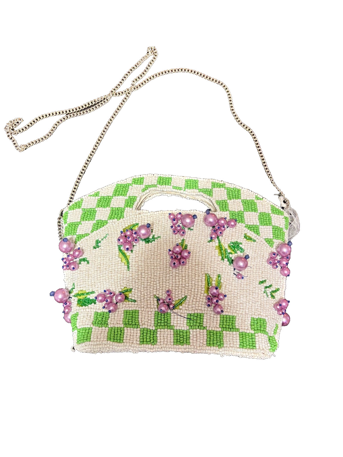 Viral TikTok Handcrafted in India Checkered Purple Grapes Beaded Crossbody Bag