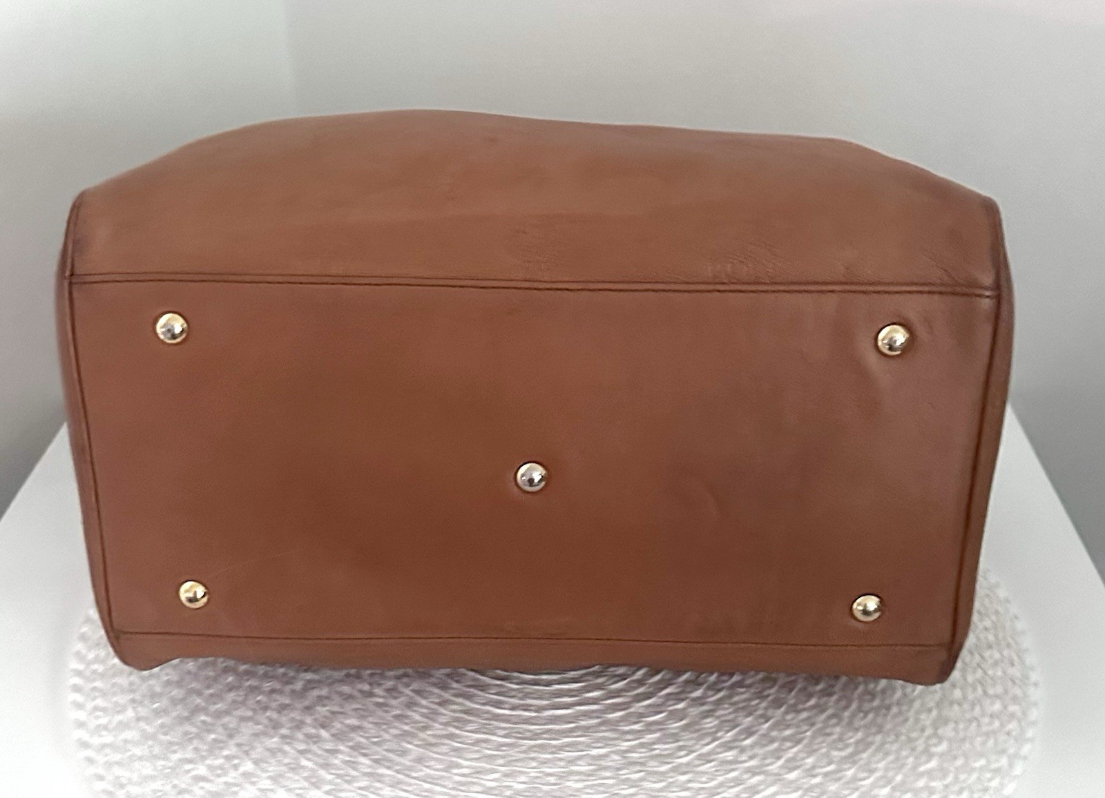 AUTHENTIC MCM Emboss Empreinte Cognac Boston Speedy Satchel Luxury Handbag HTF