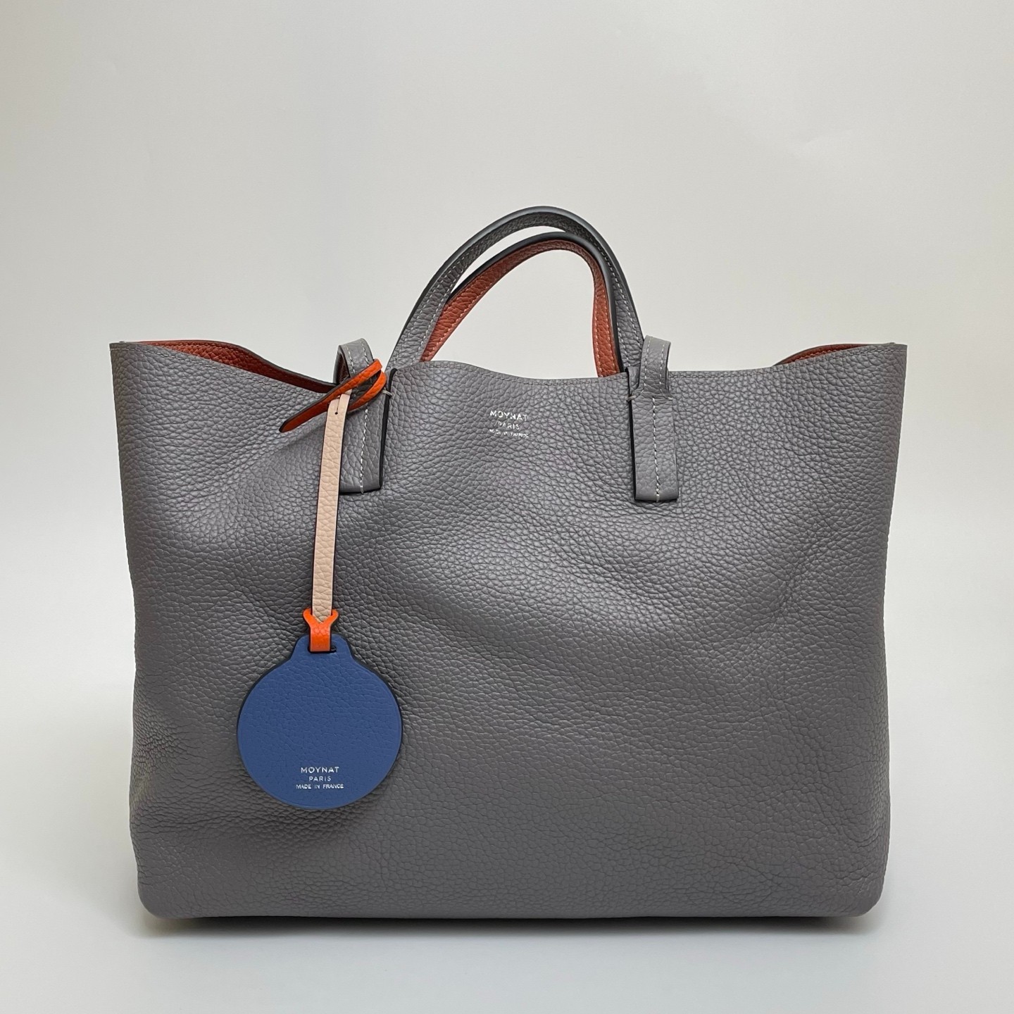 Moynat Quattro Reversible Terracotta & Grey Taurillon Leather Tote Bag